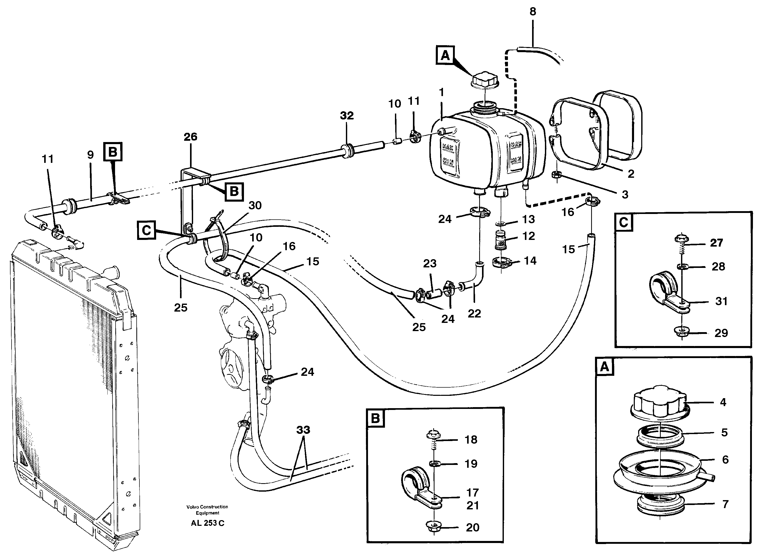 Expansion tank with fitting parts — volvo parts diagram