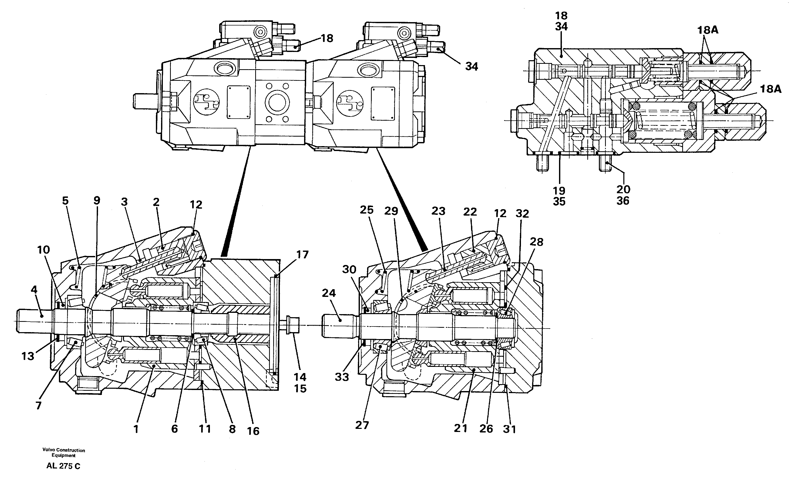 Hydraulic pump  SER NO - 13027, SER NO - 70016 BRAZIL — volvo parts diagram