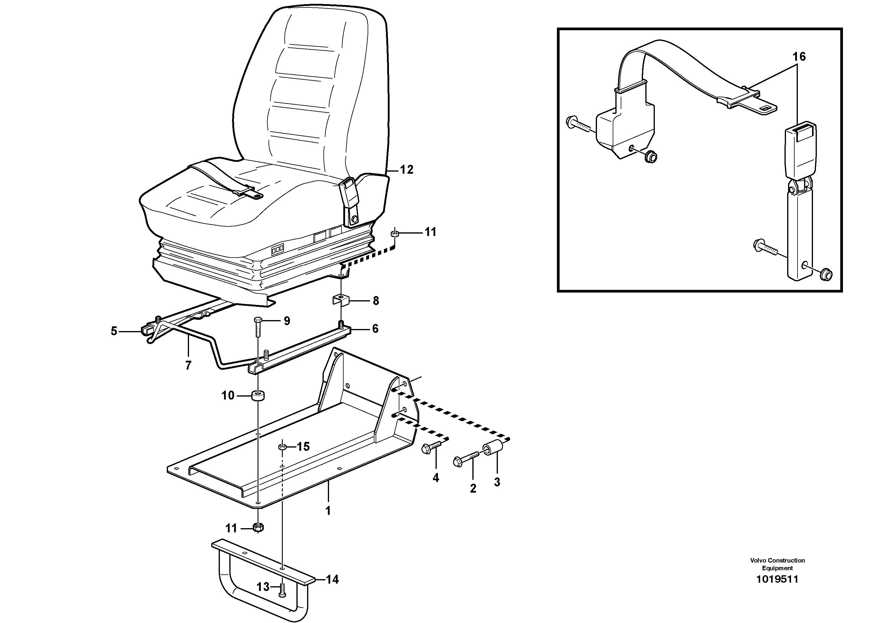 Operator seat with fitting parts S/N 61600 - — volvo parts diagram