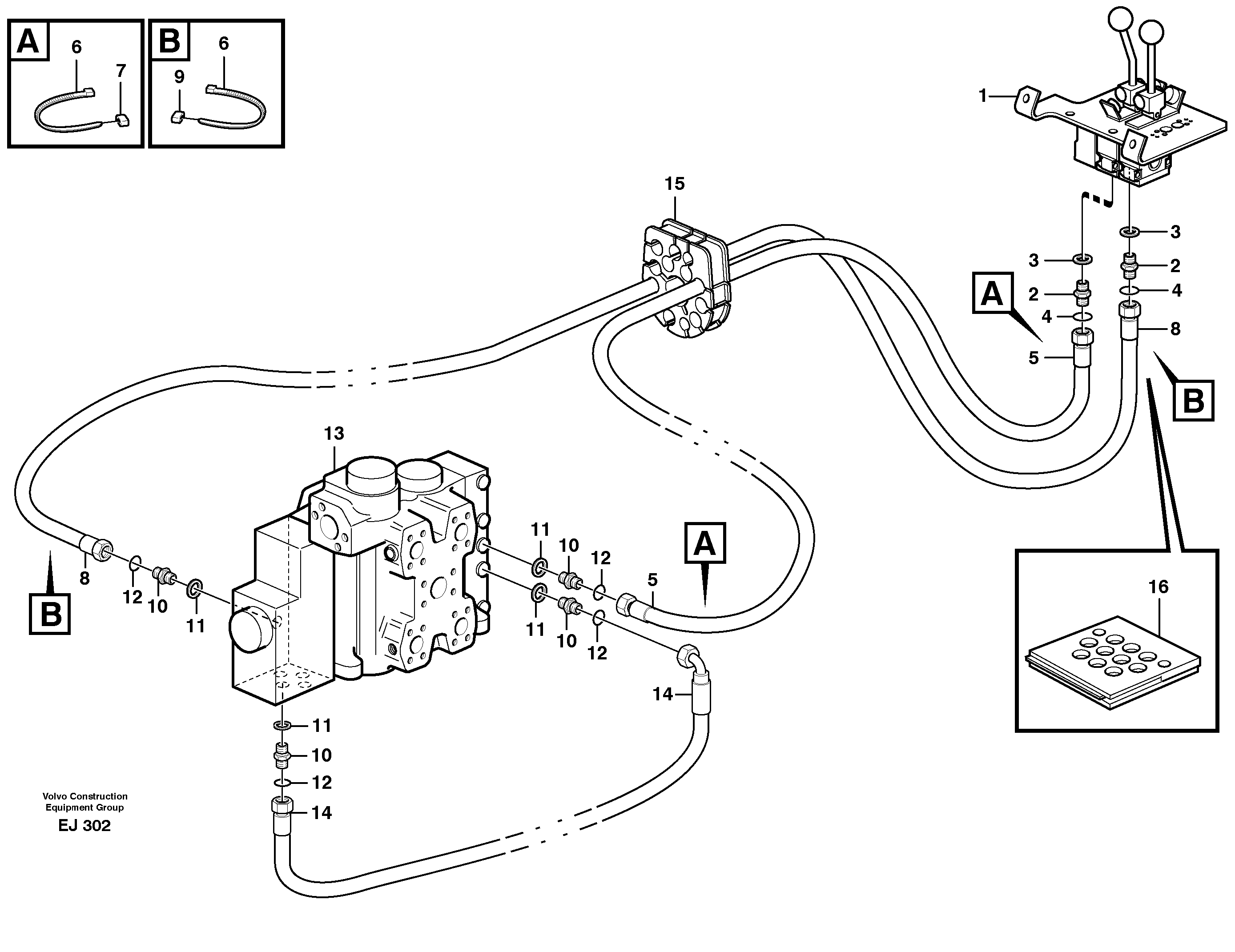 Servo - hydraulic, control lines, lift — volvo parts diagram