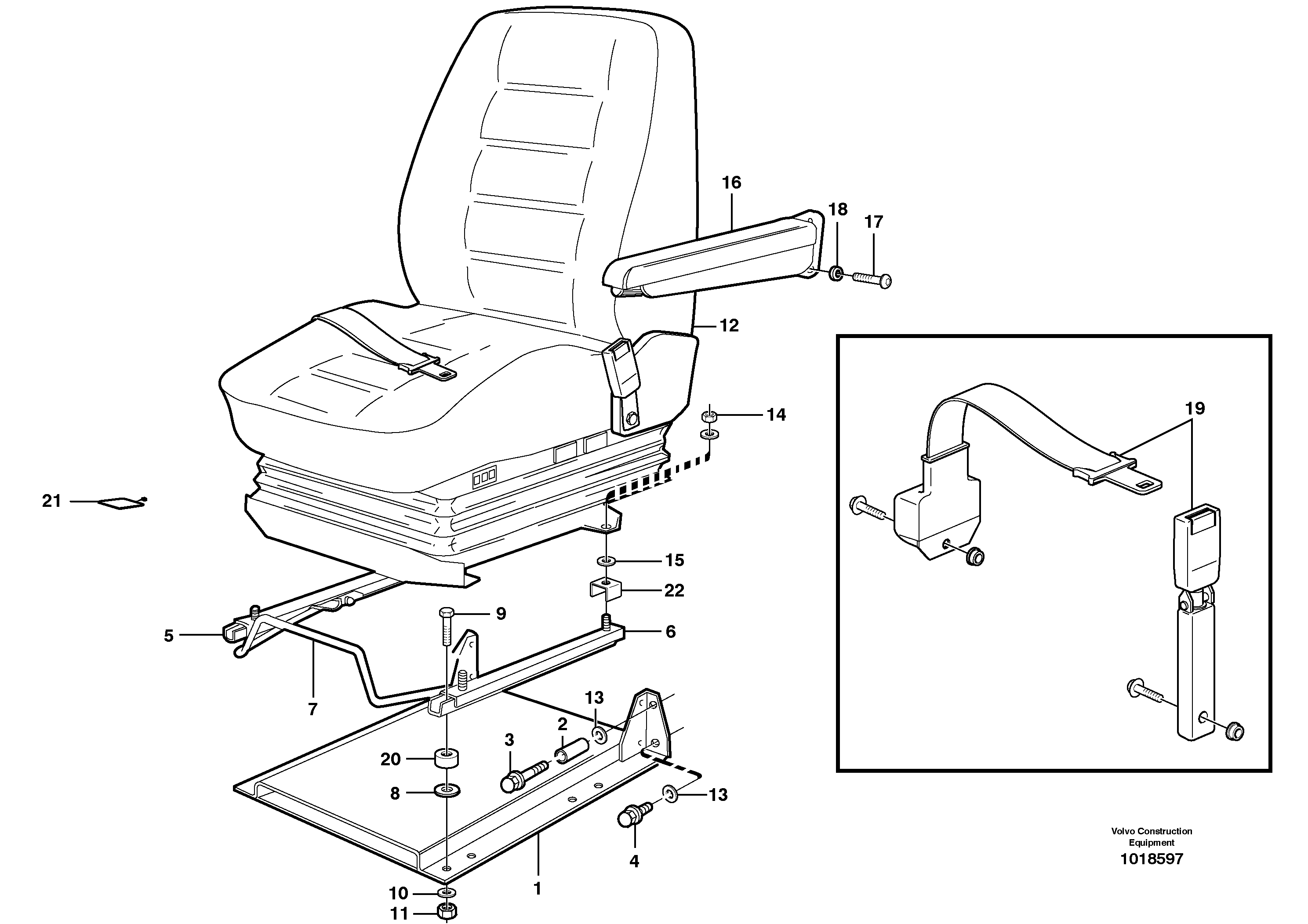 Operator seat with fitting parts S/N - 61599 — volvo parts diagram