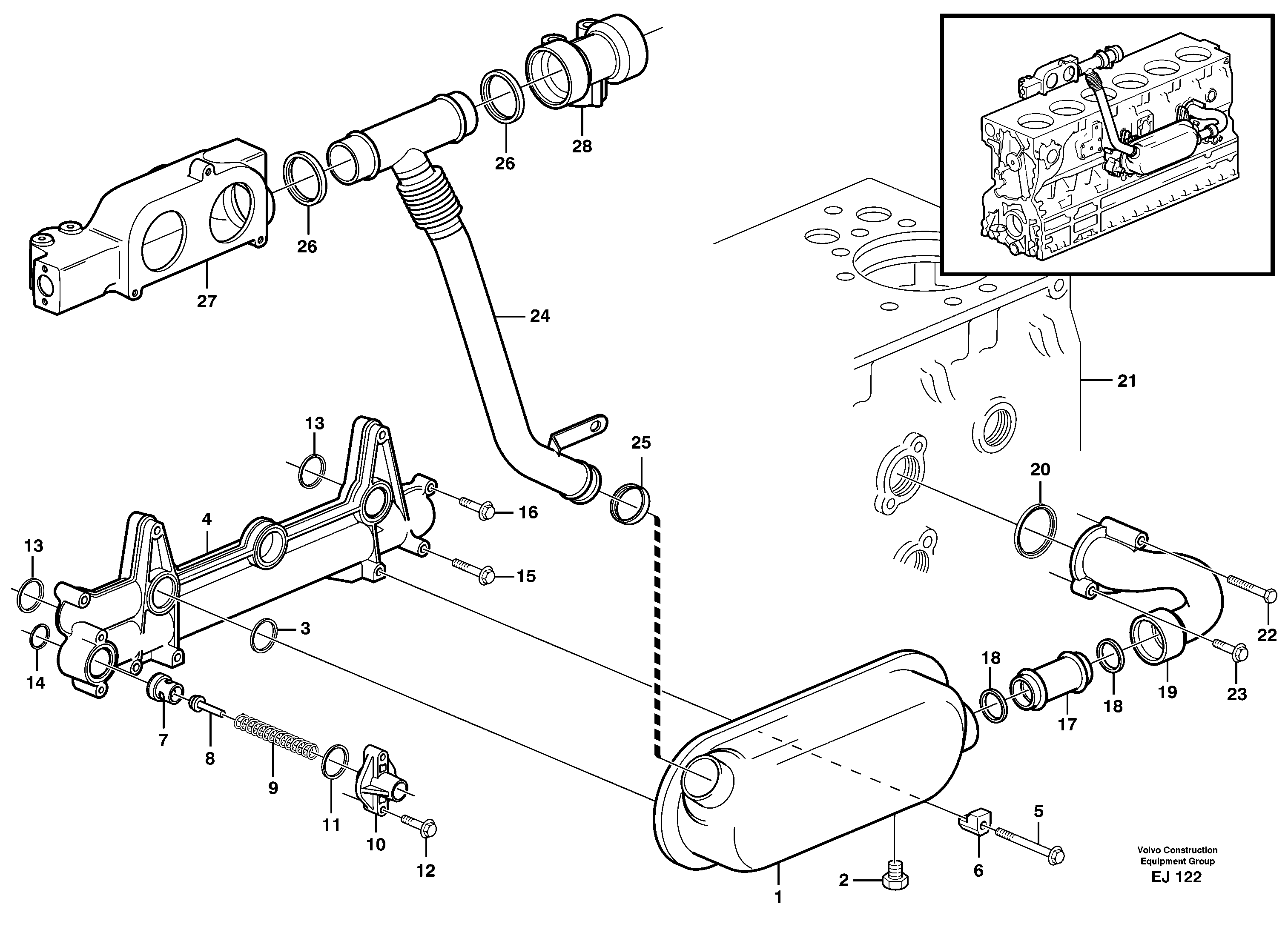 Oil cooler — volvo parts diagram