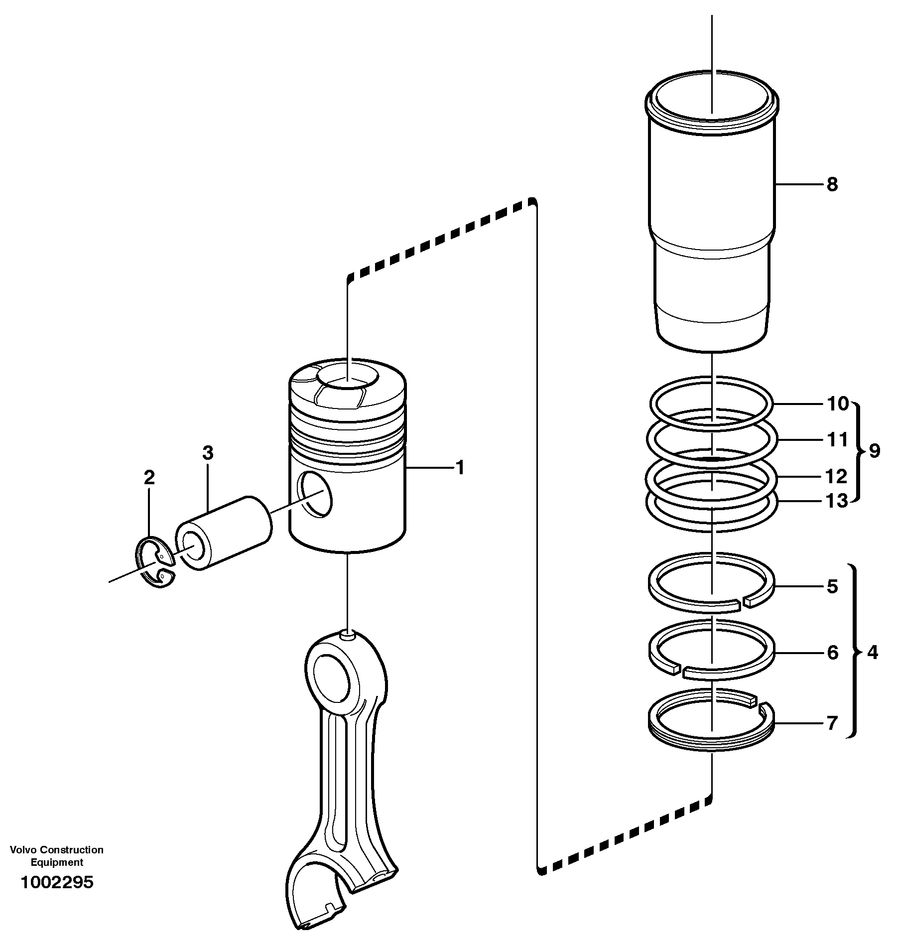 Cylinder liner and piston — volvo parts diagram