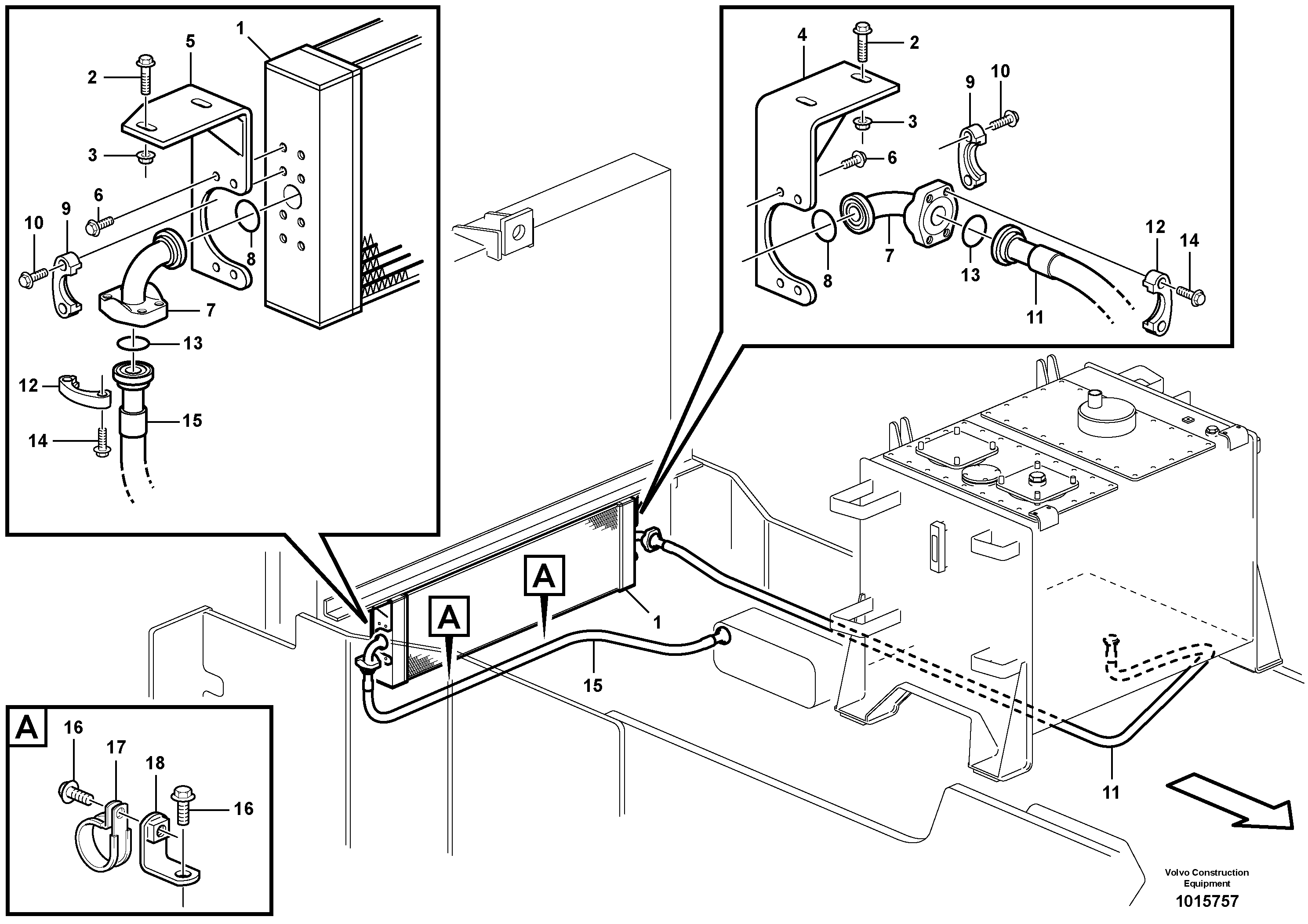 Hydraulic oil cooler  82353, 82395 — volvo parts diagram