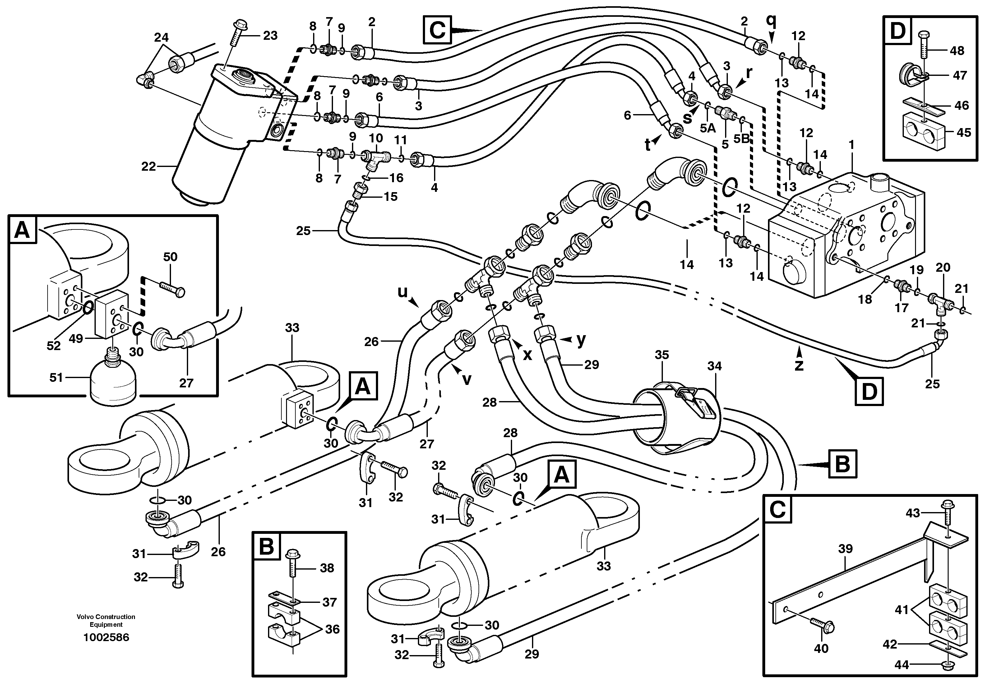 Steering system. Lines, Control valve-cylinders — volvo parts diagram