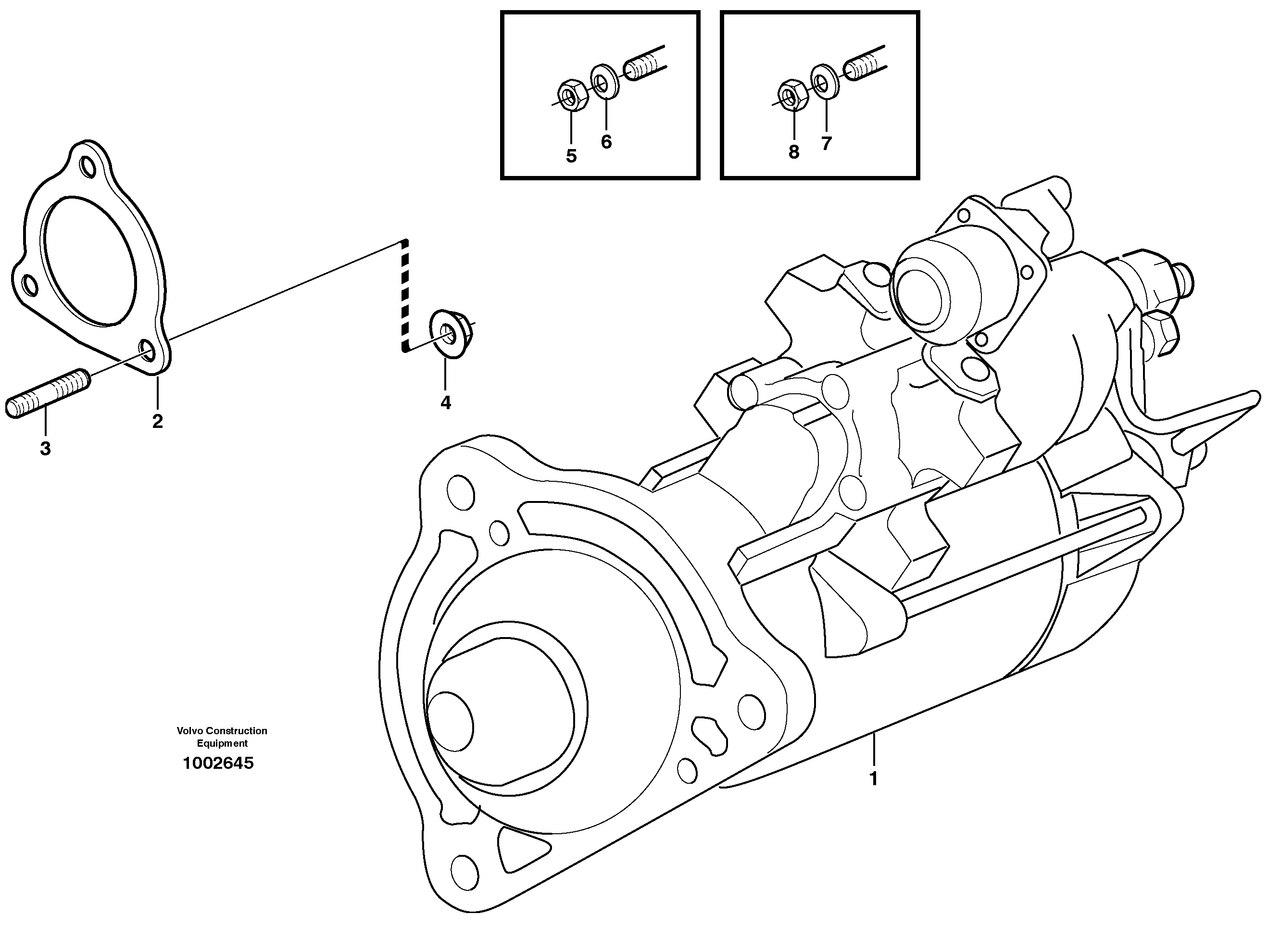Starter motor with assembling details — volvo parts diagram