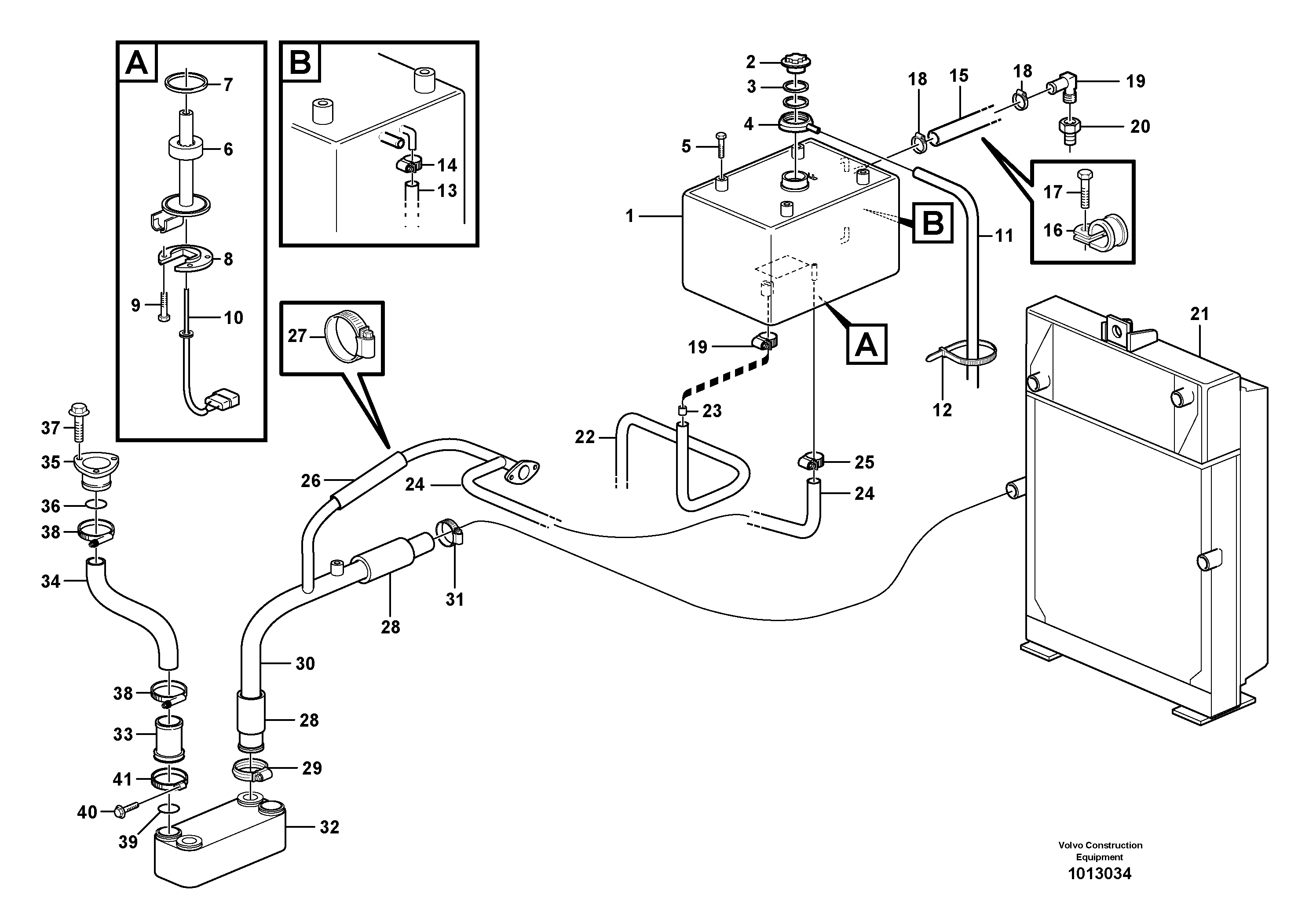 Expansion tank with fitting parts — volvo parts diagram