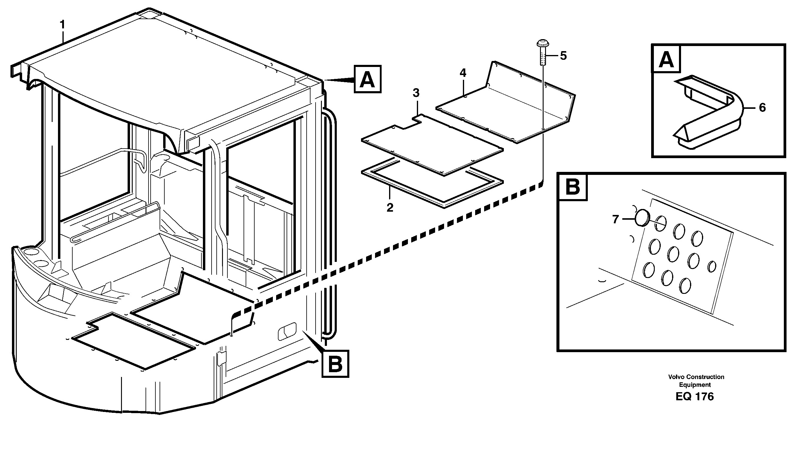 Cab body: roof and floor panel. — volvo parts diagram