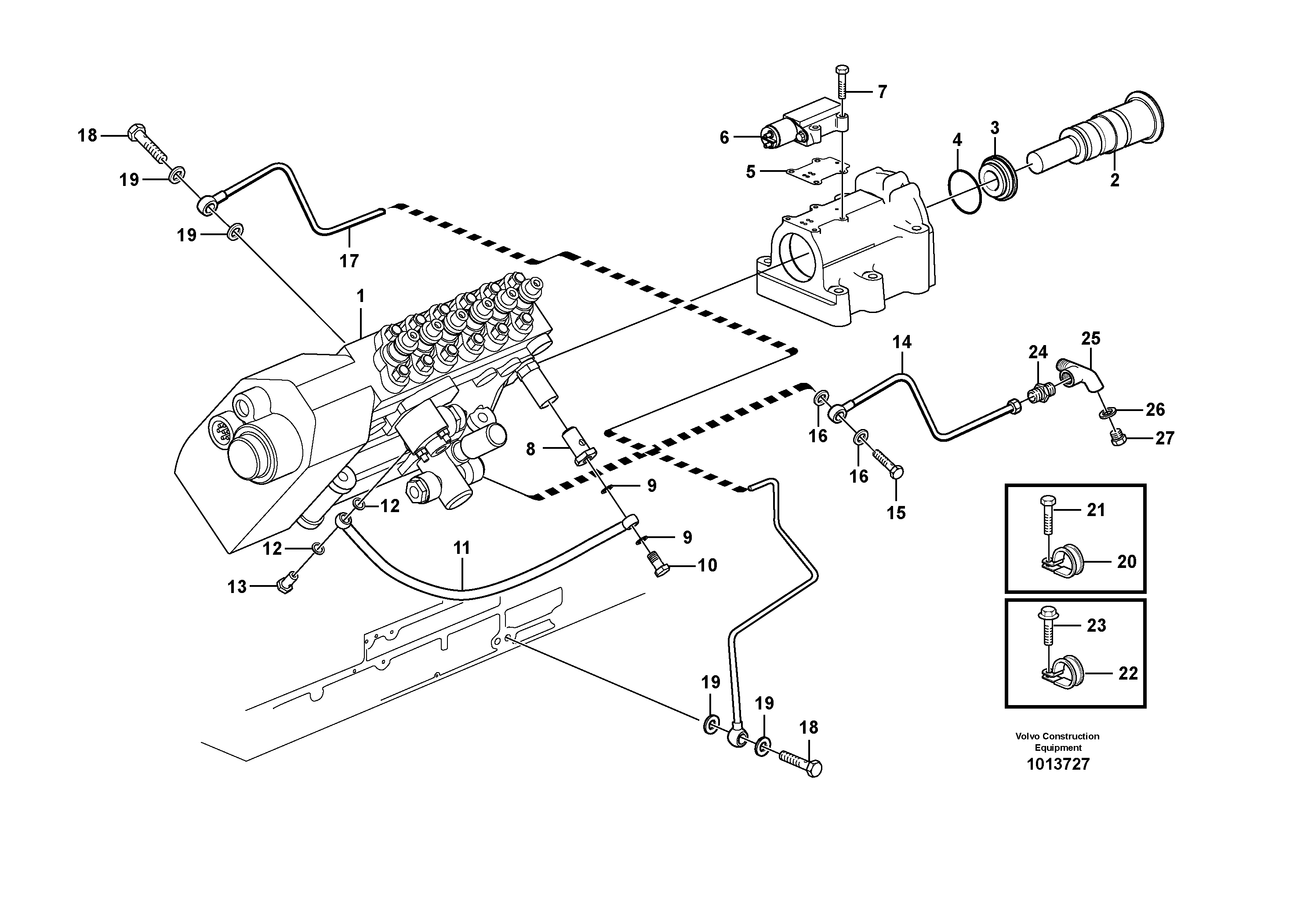 Fuel injection pump with fitting parts — volvo parts diagram