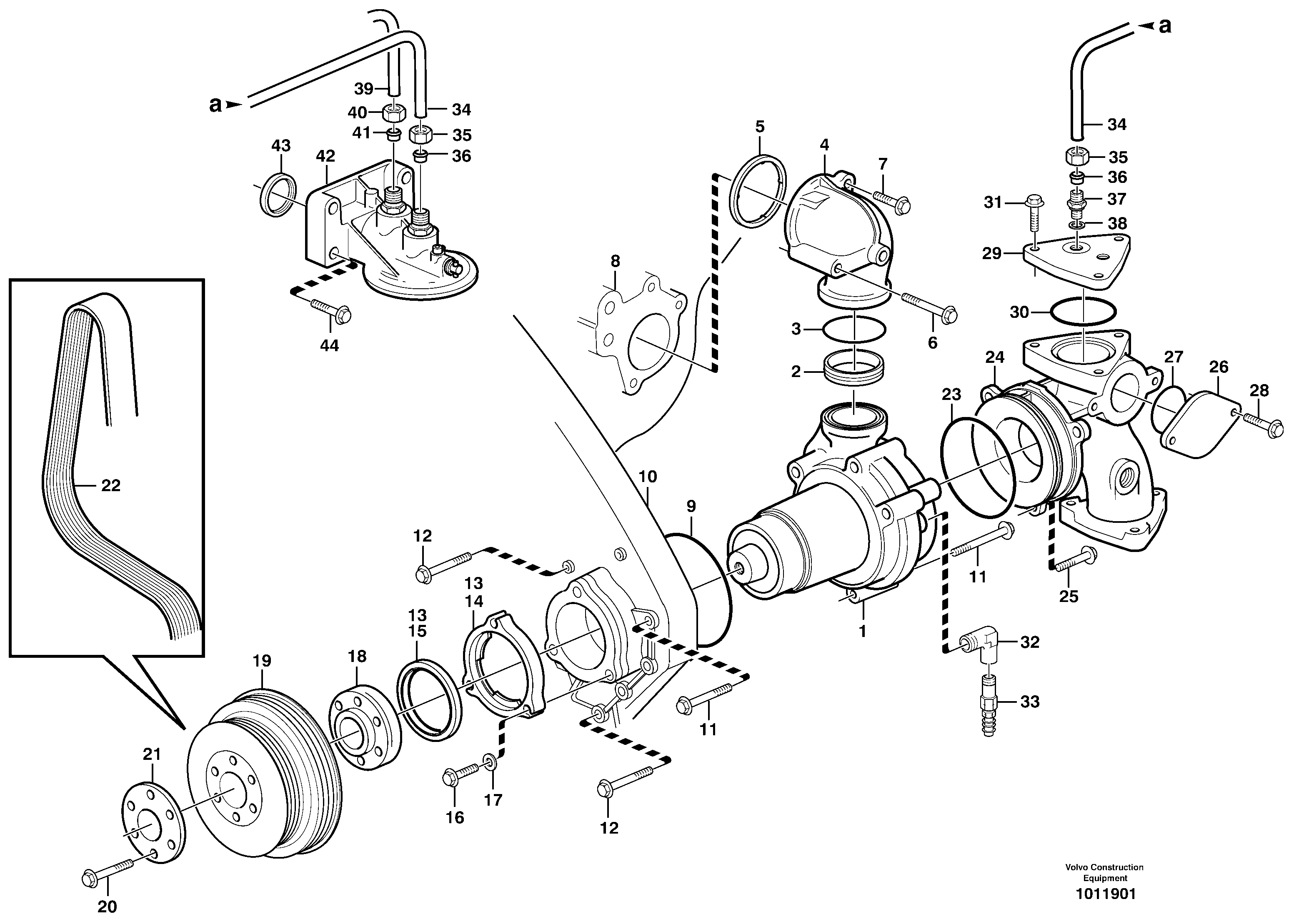 Water pump with fitting parts — volvo parts diagram