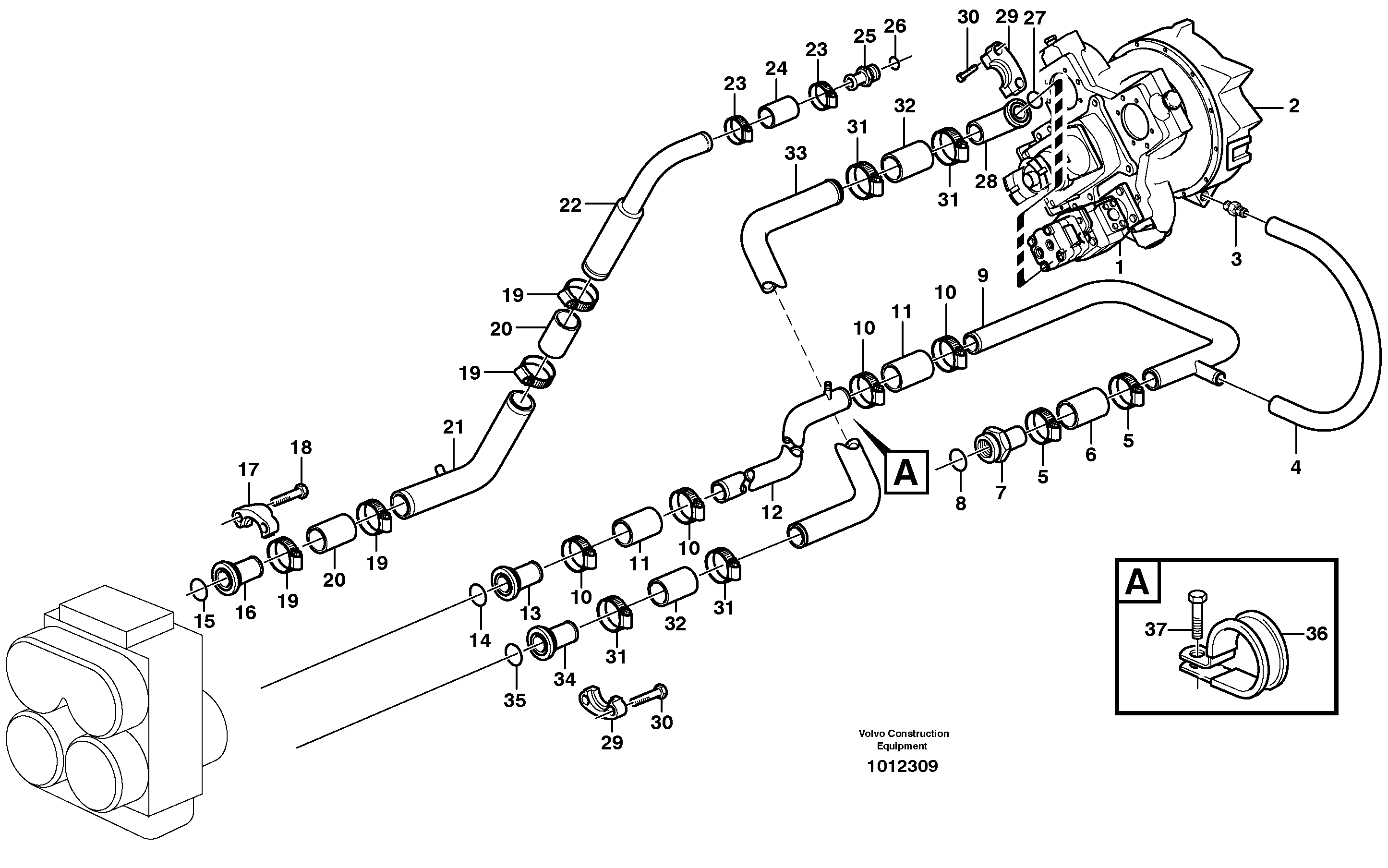Transmission: Suction- and return pipes  SER NO 62140 - — volvo parts diagram