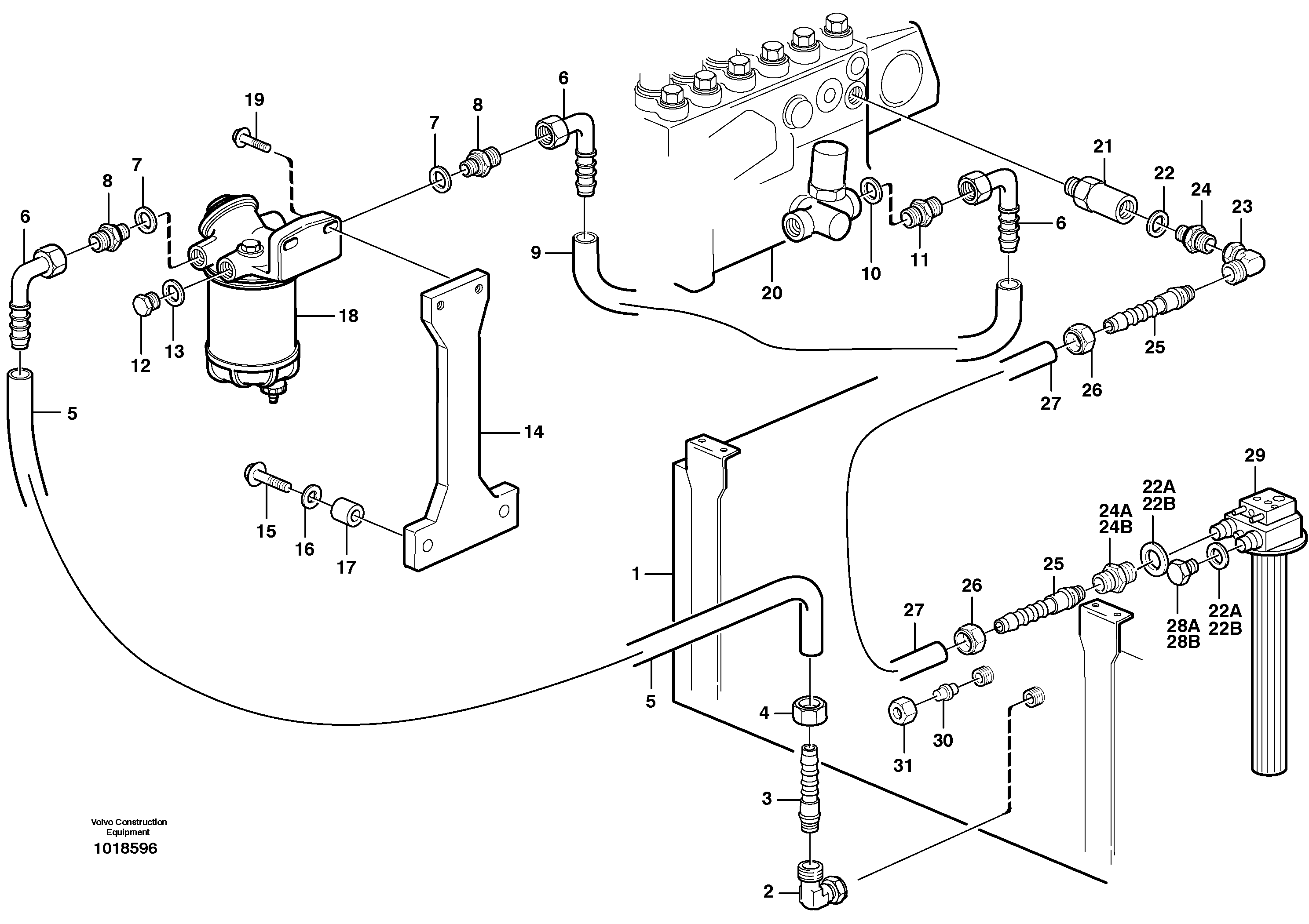 Fuel pipes, fuel tank - injection pump — volvo parts diagram
