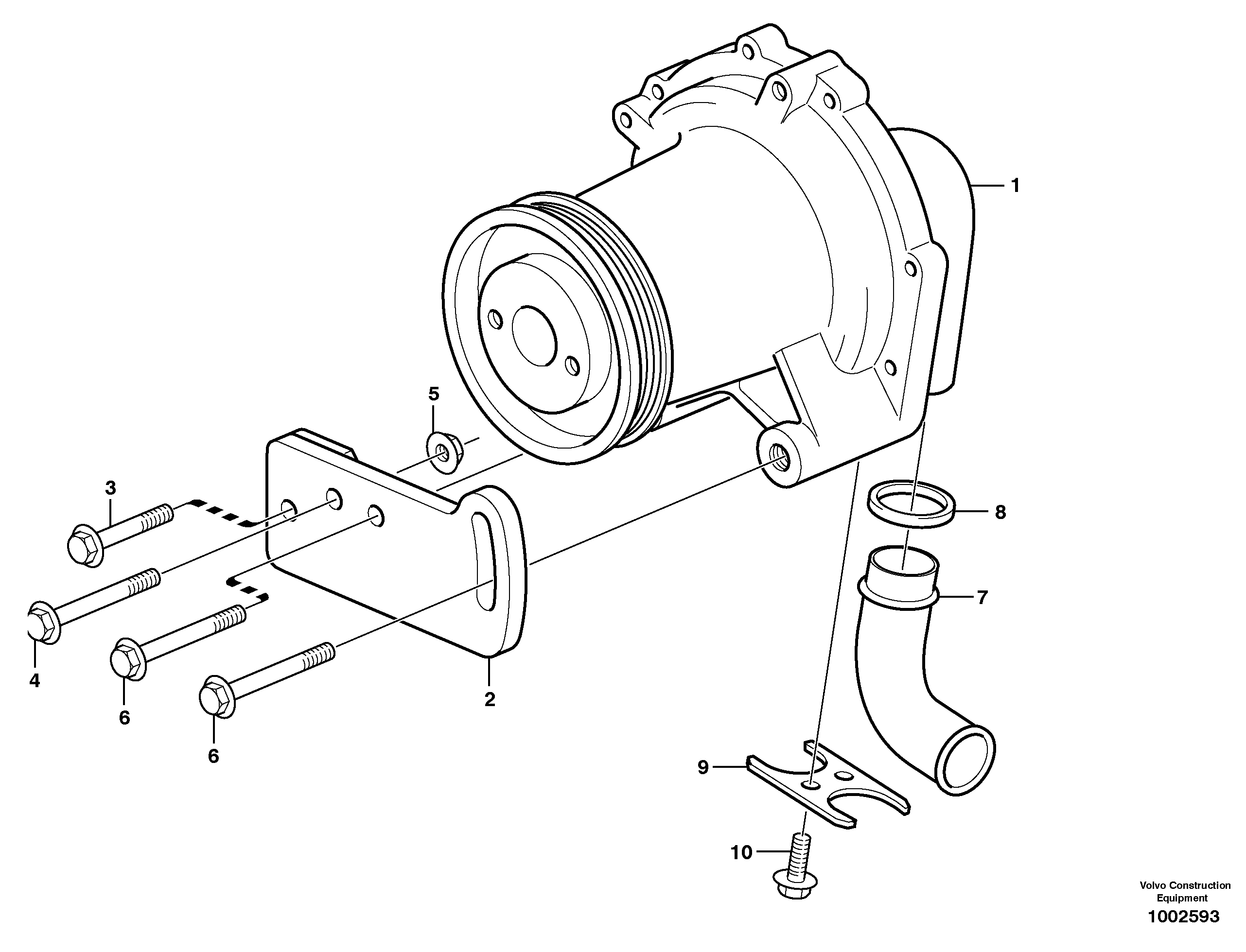 Extra water pump with fitting parts — volvo parts diagram