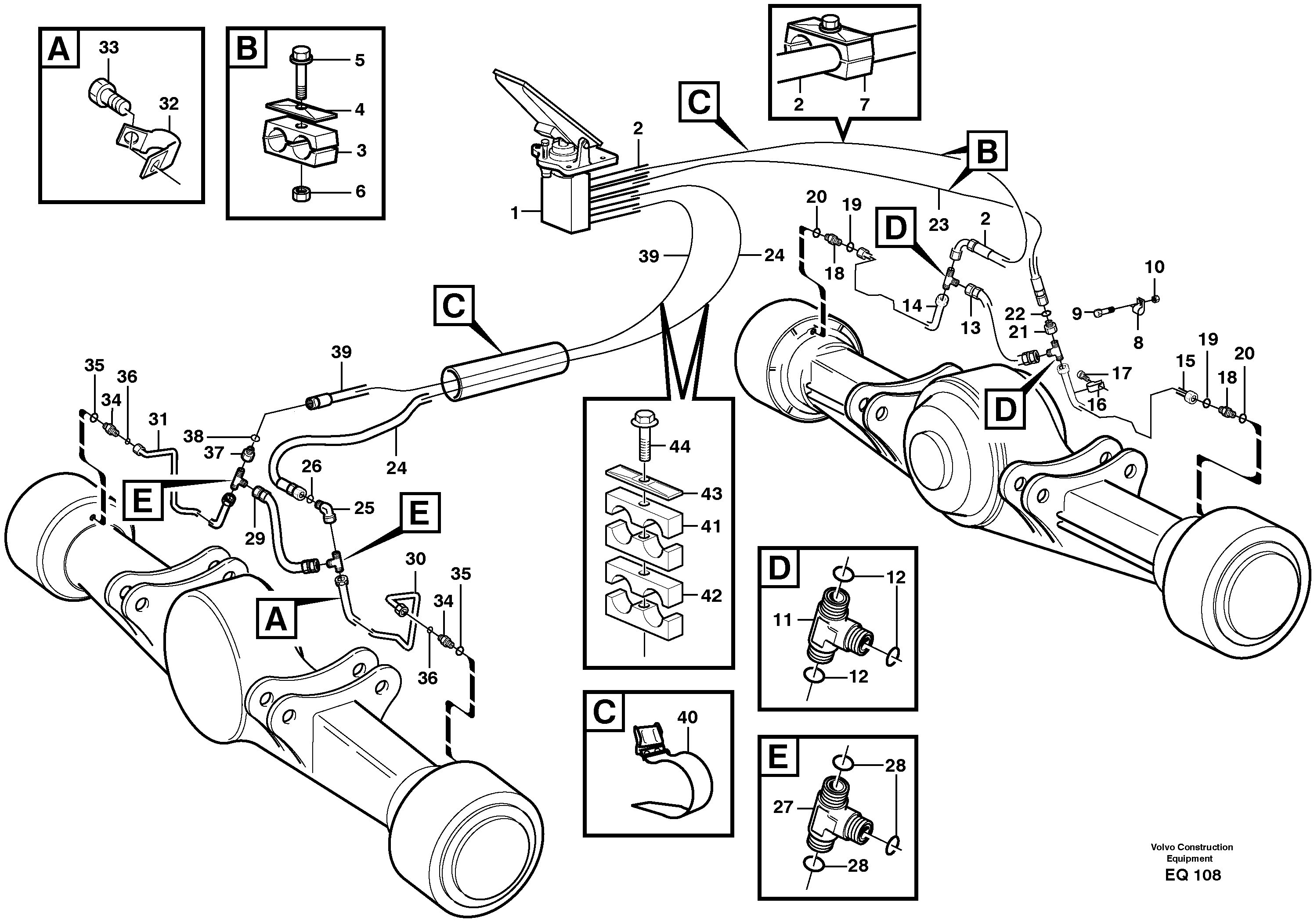 Brake lines, footbrake valve - axles — volvo parts diagram