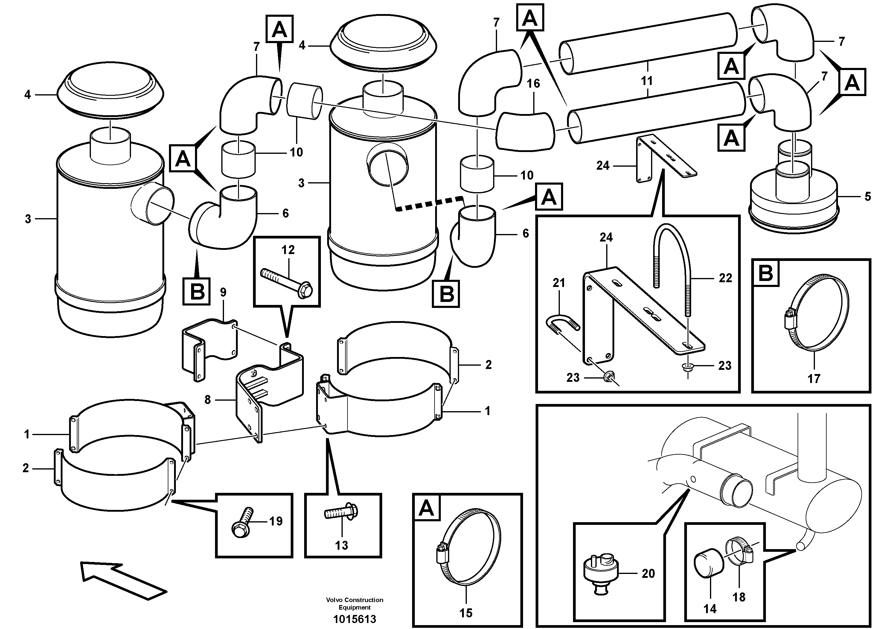 Oil bath air filter with fitting parts 82722 — volvo parts diagram