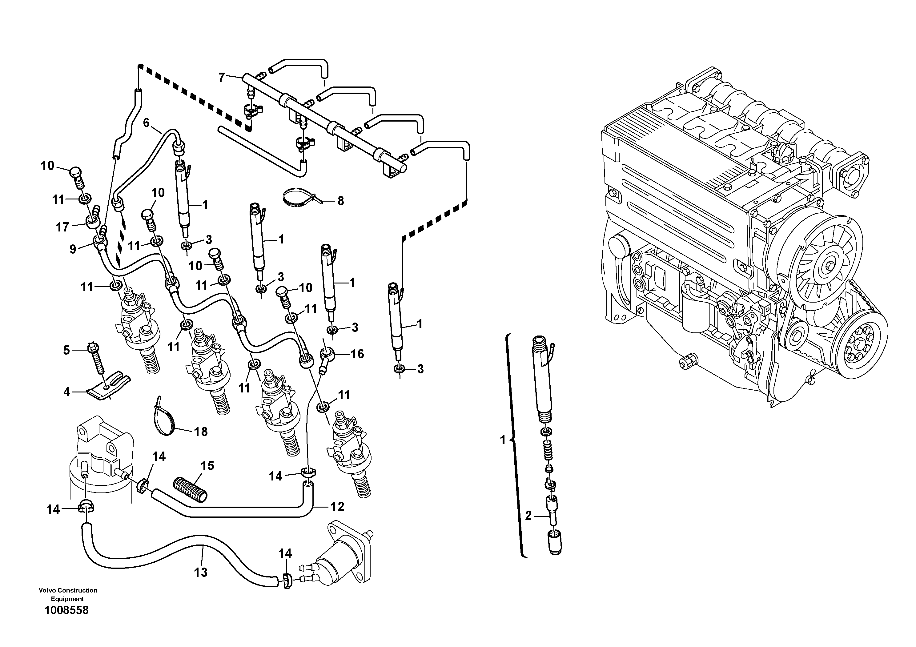 Injection pipes, Injection valve — volvo parts diagram