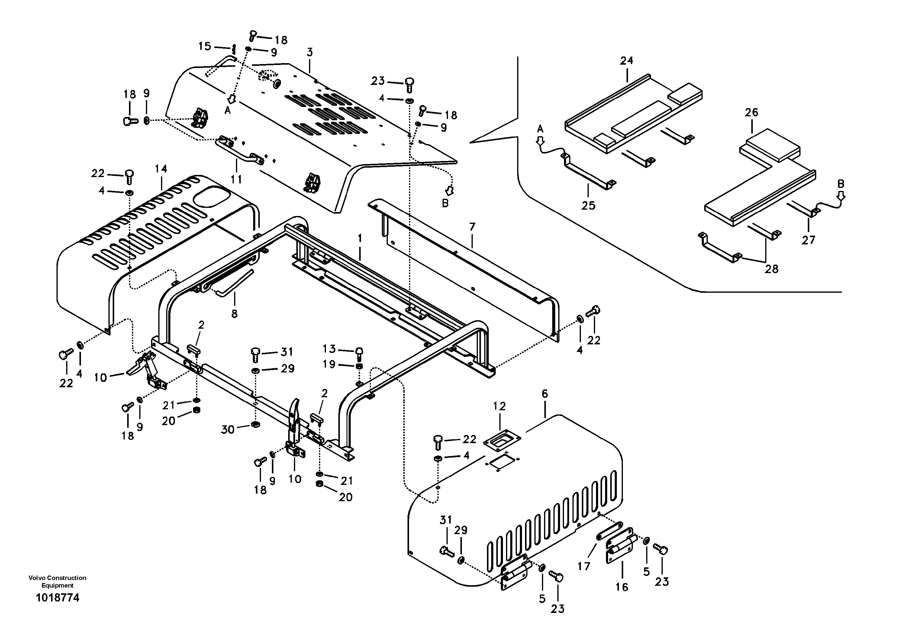 Cowl frame, cover and hood — volvo parts diagram
