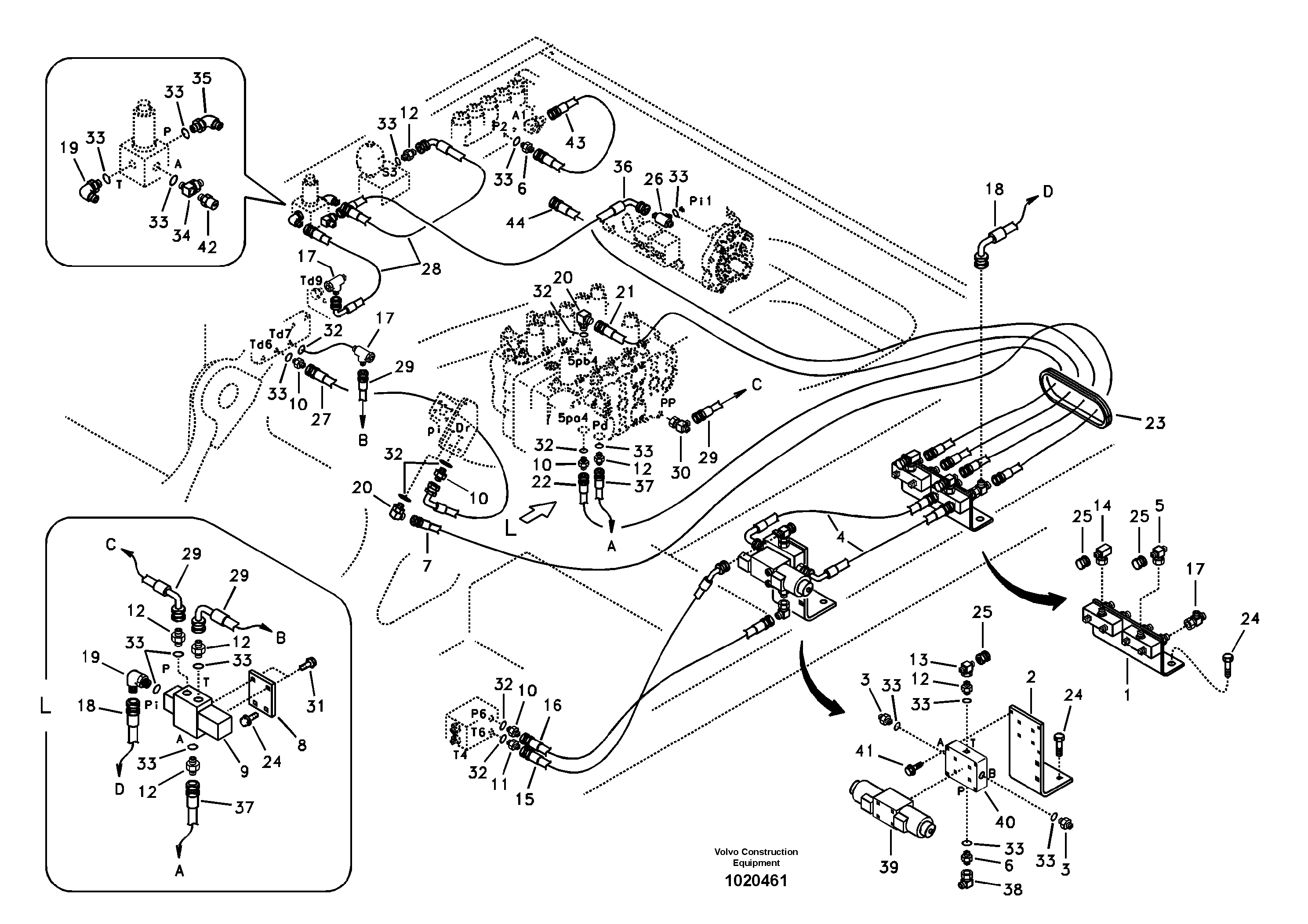Working hydraulic, hammer and shear for 1st pump flow — volvo parts diagram