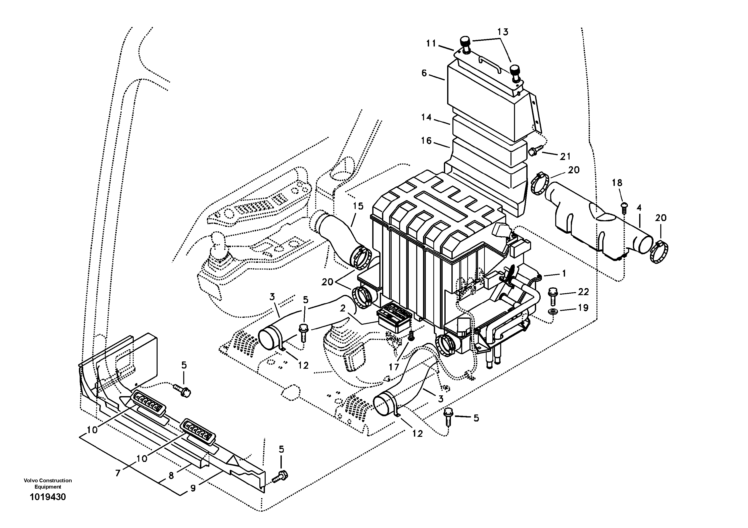 Air duct in cabin and cabin floor — volvo parts diagram