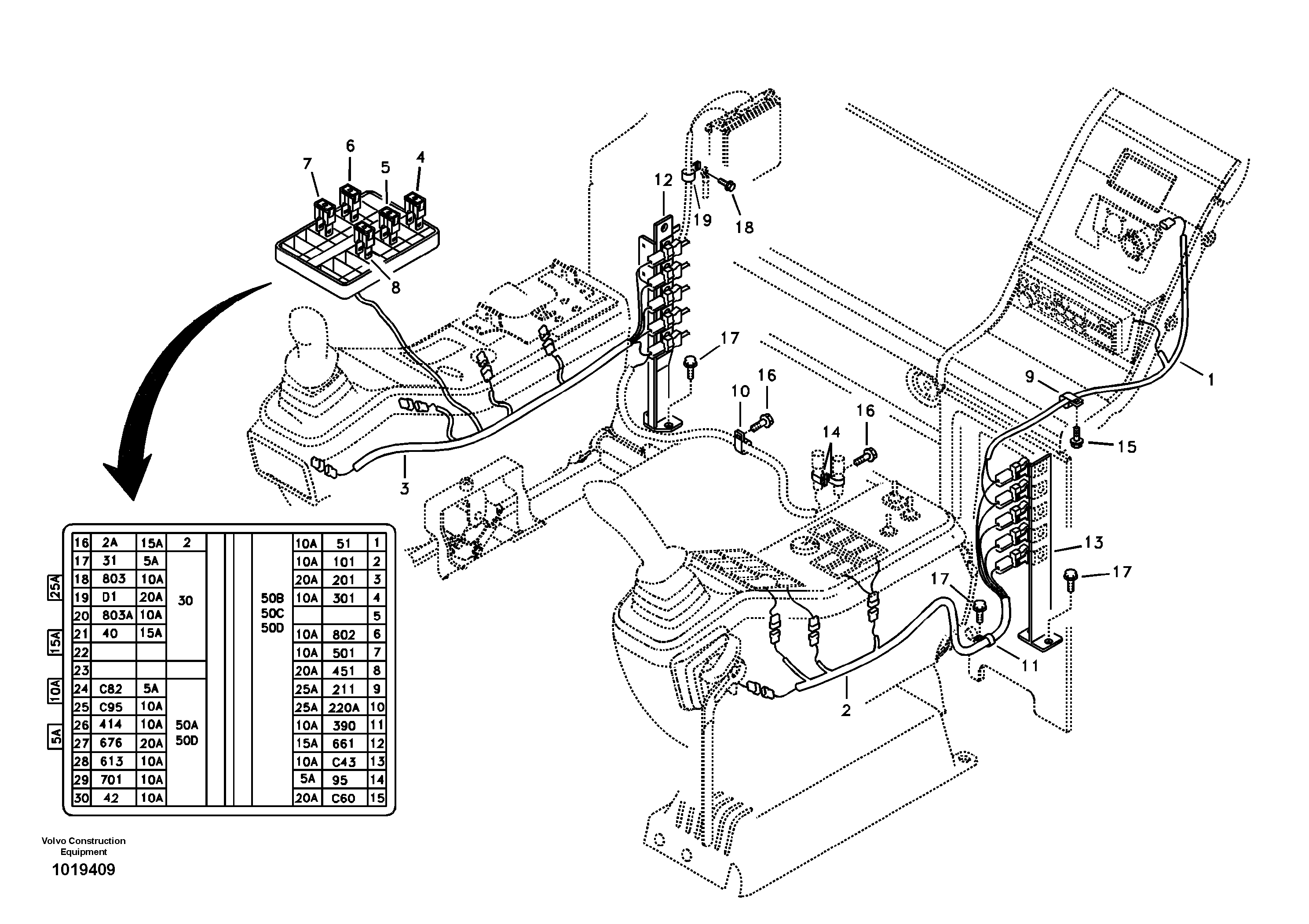 Cable and wire harness, instrument panel — volvo parts diagram