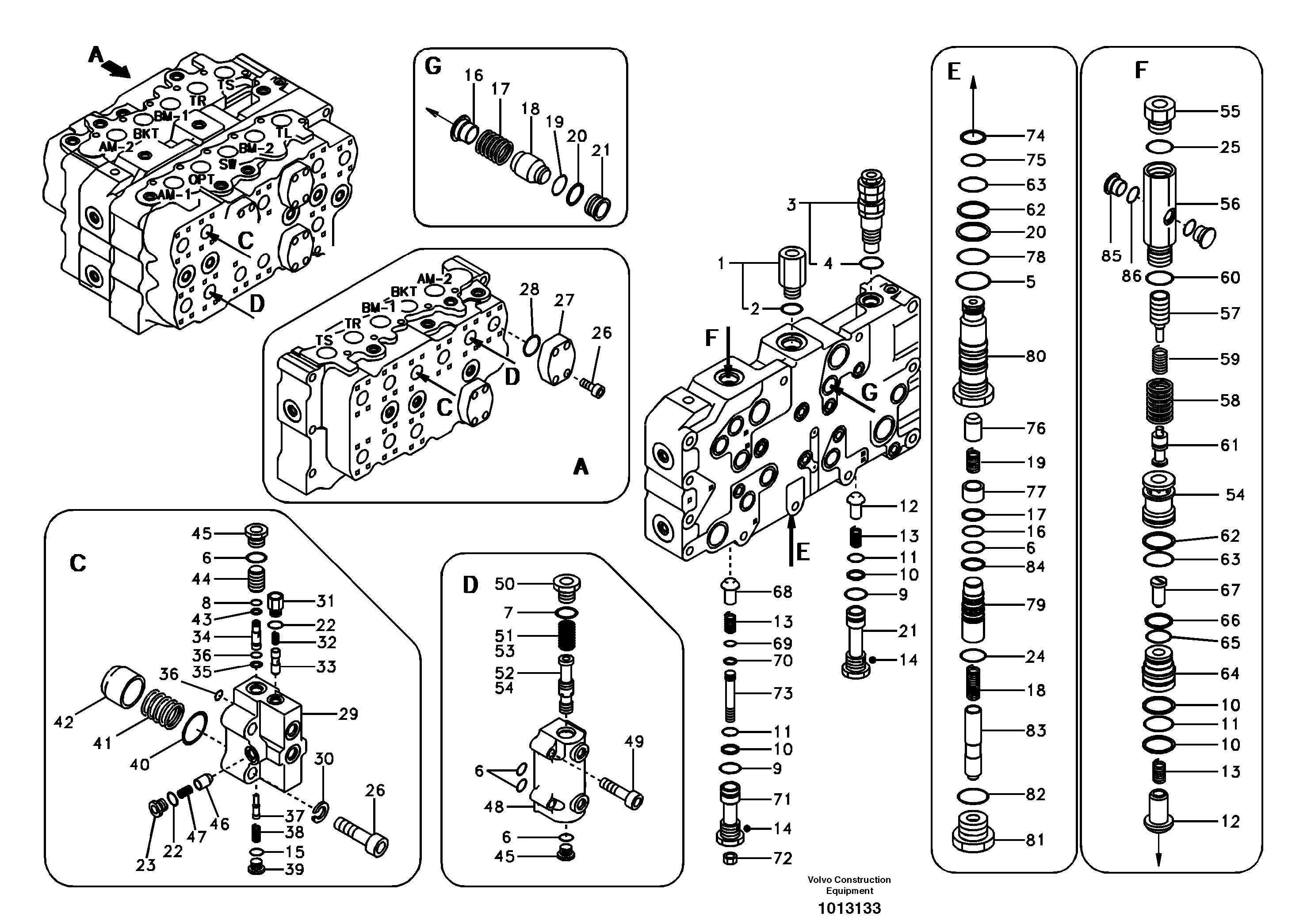 Main control valve, boom and dipper arm holding. — volvo parts diagram
