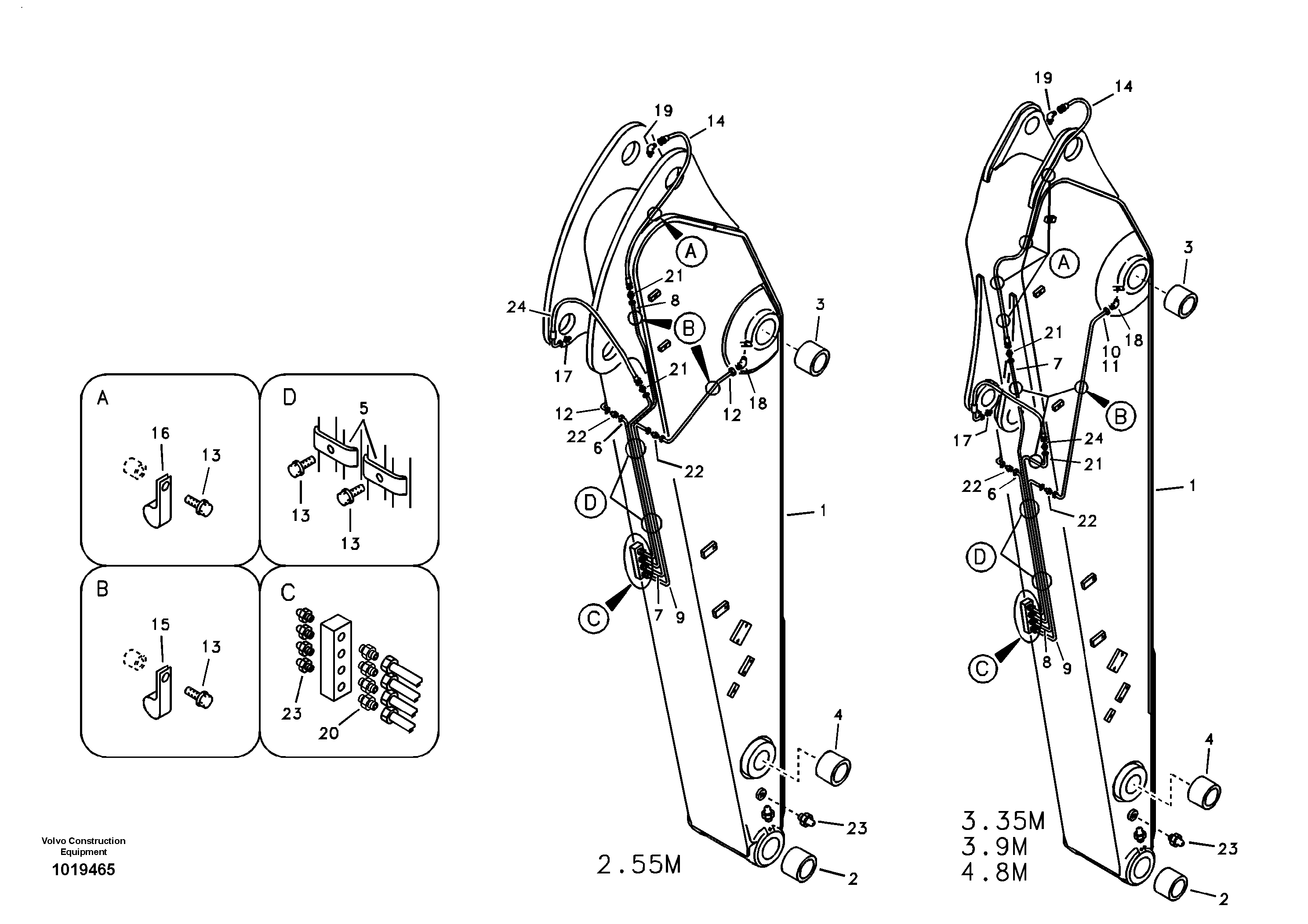 Dipper arm and grease piping with piping seat — volvo parts diagram
