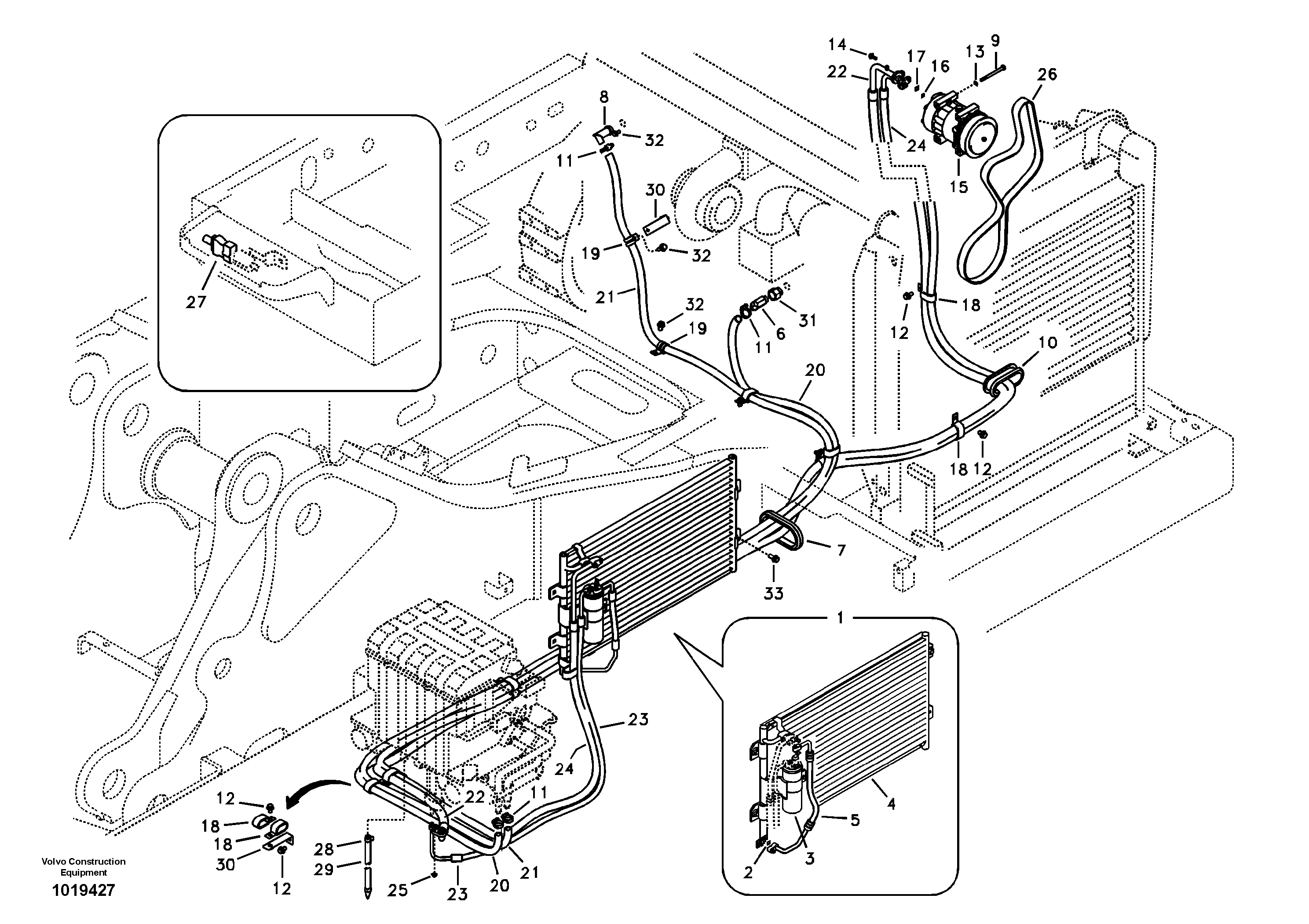 Air conditioning line, cooling and heater — volvo parts diagram