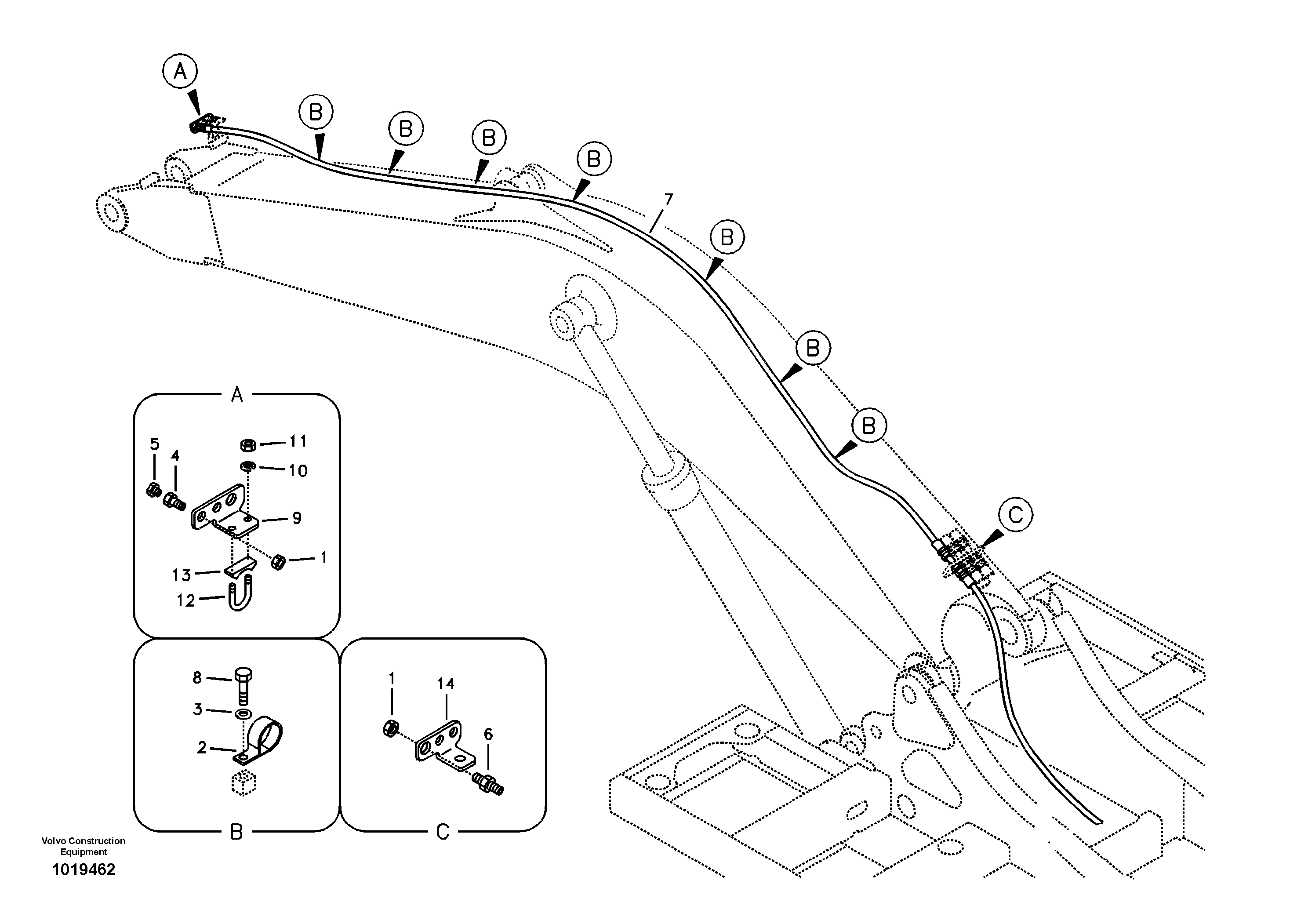 Working hydraulic, oil leak on boom — volvo parts diagram