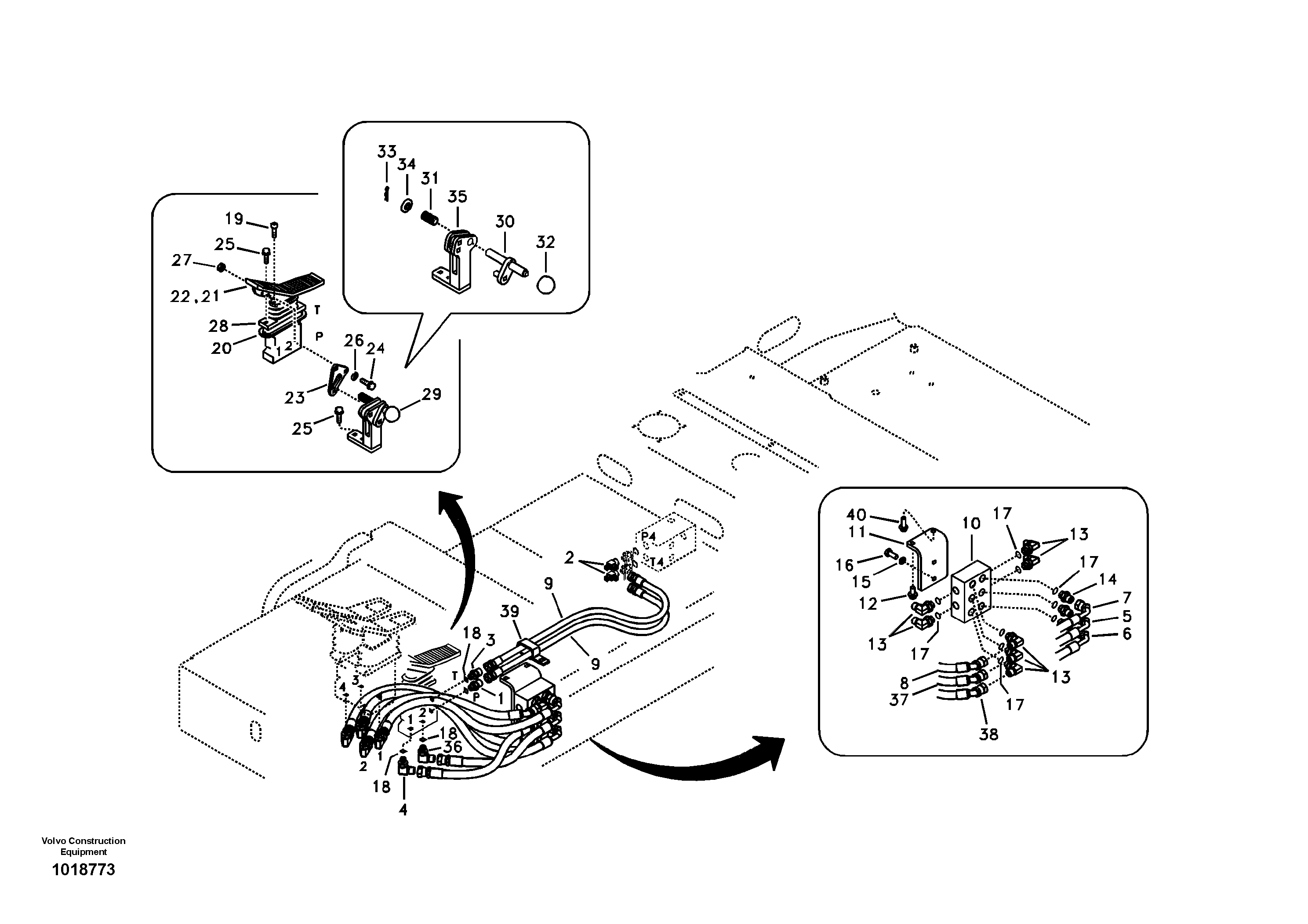 Servo system, control valve to remote control valve pedal — volvo parts diagram