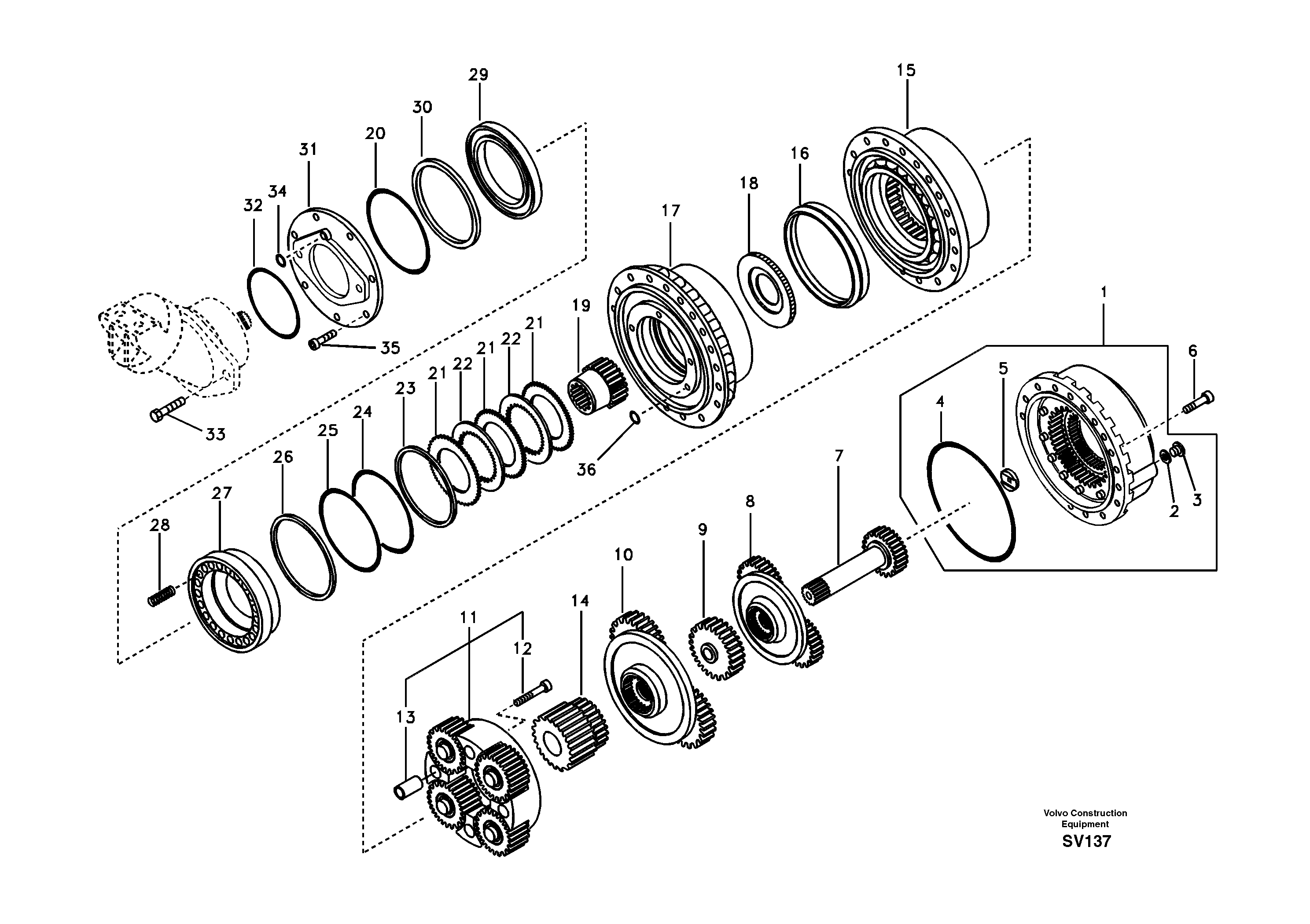 Travel gearbox — volvo parts diagram