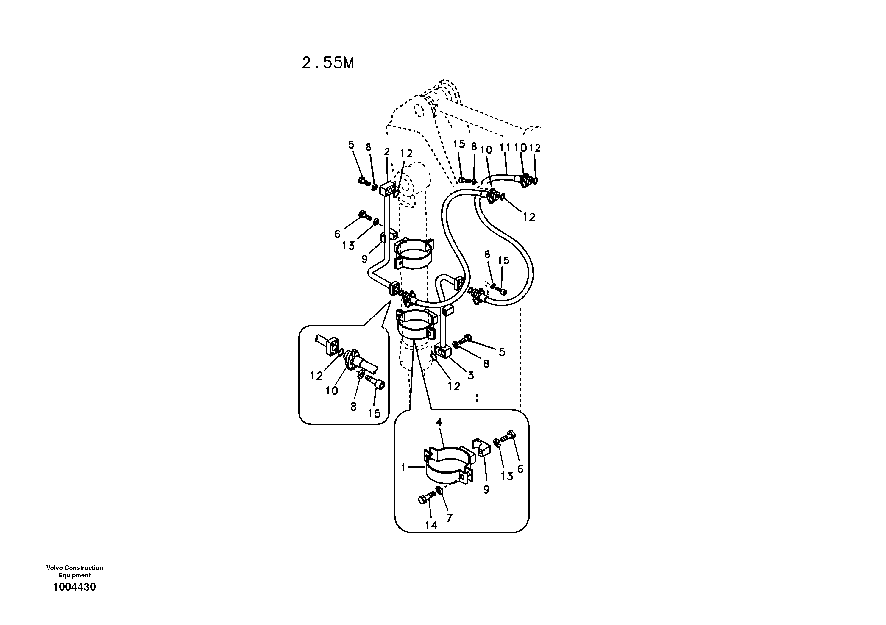 Working hydraulic, bucket cylinder on dipper arm — volvo parts diagram