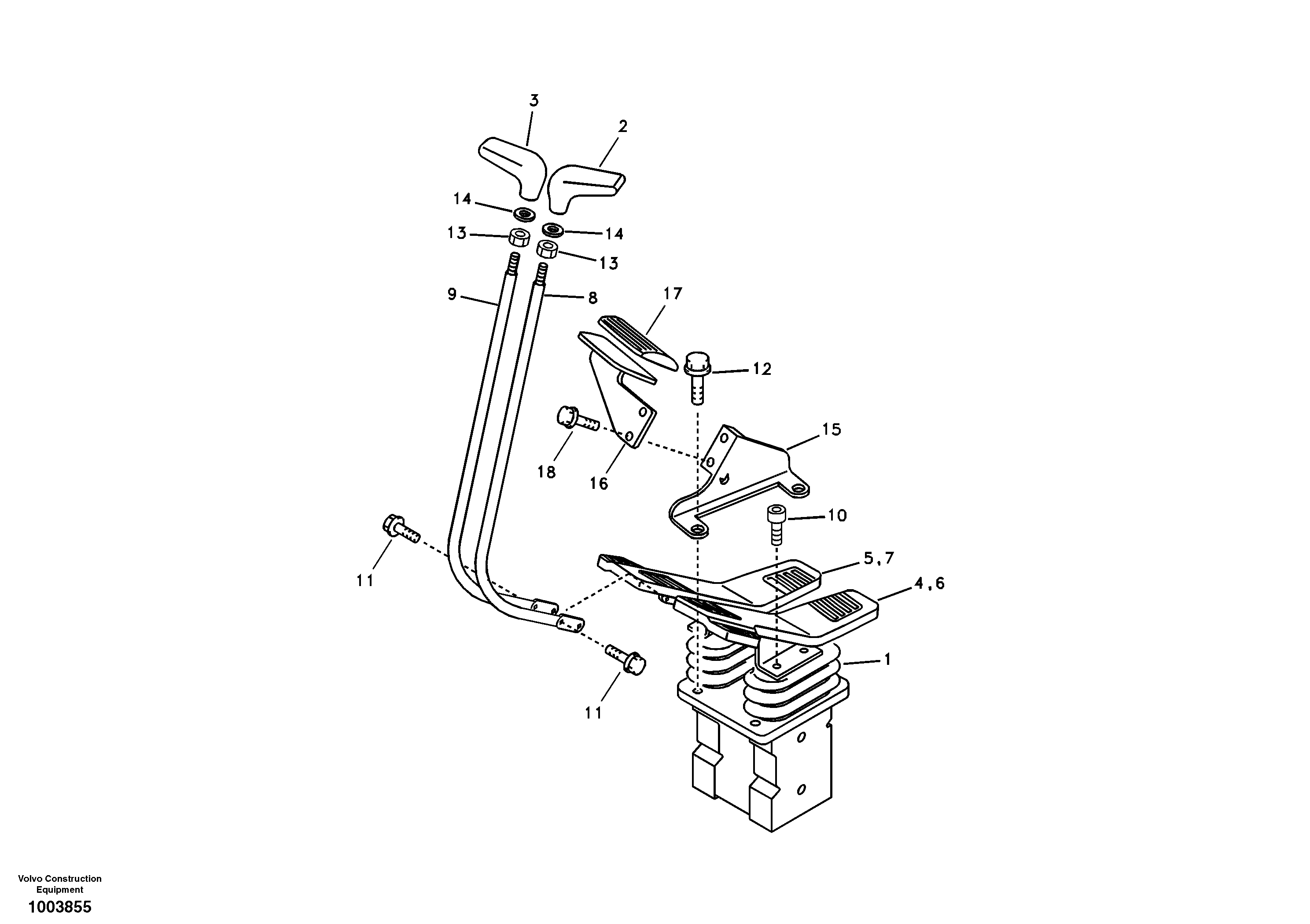 Remote control valve pedal with fitting parts — volvo parts diagram
