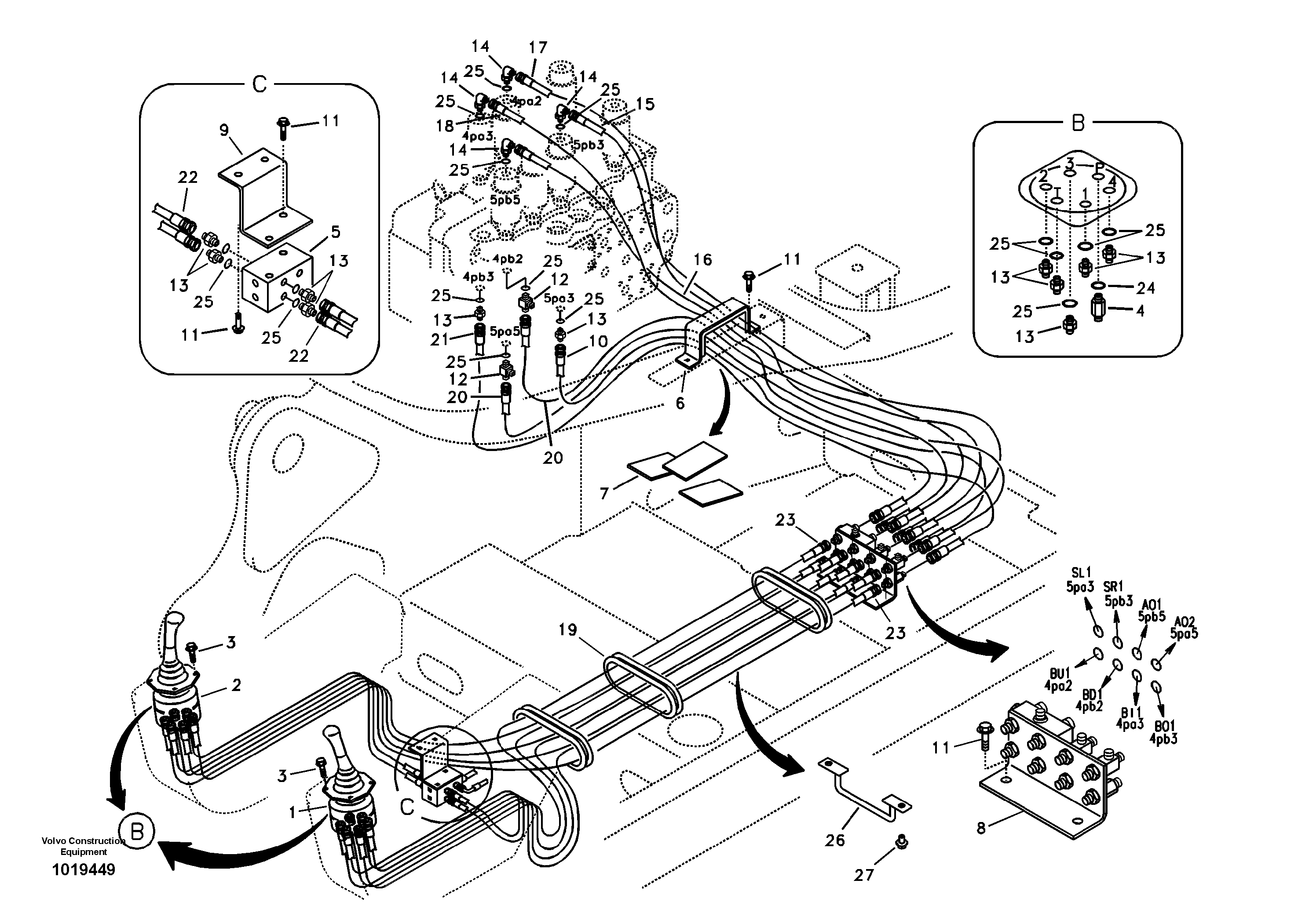 Servo system, control valve to remote control valve — volvo parts diagram