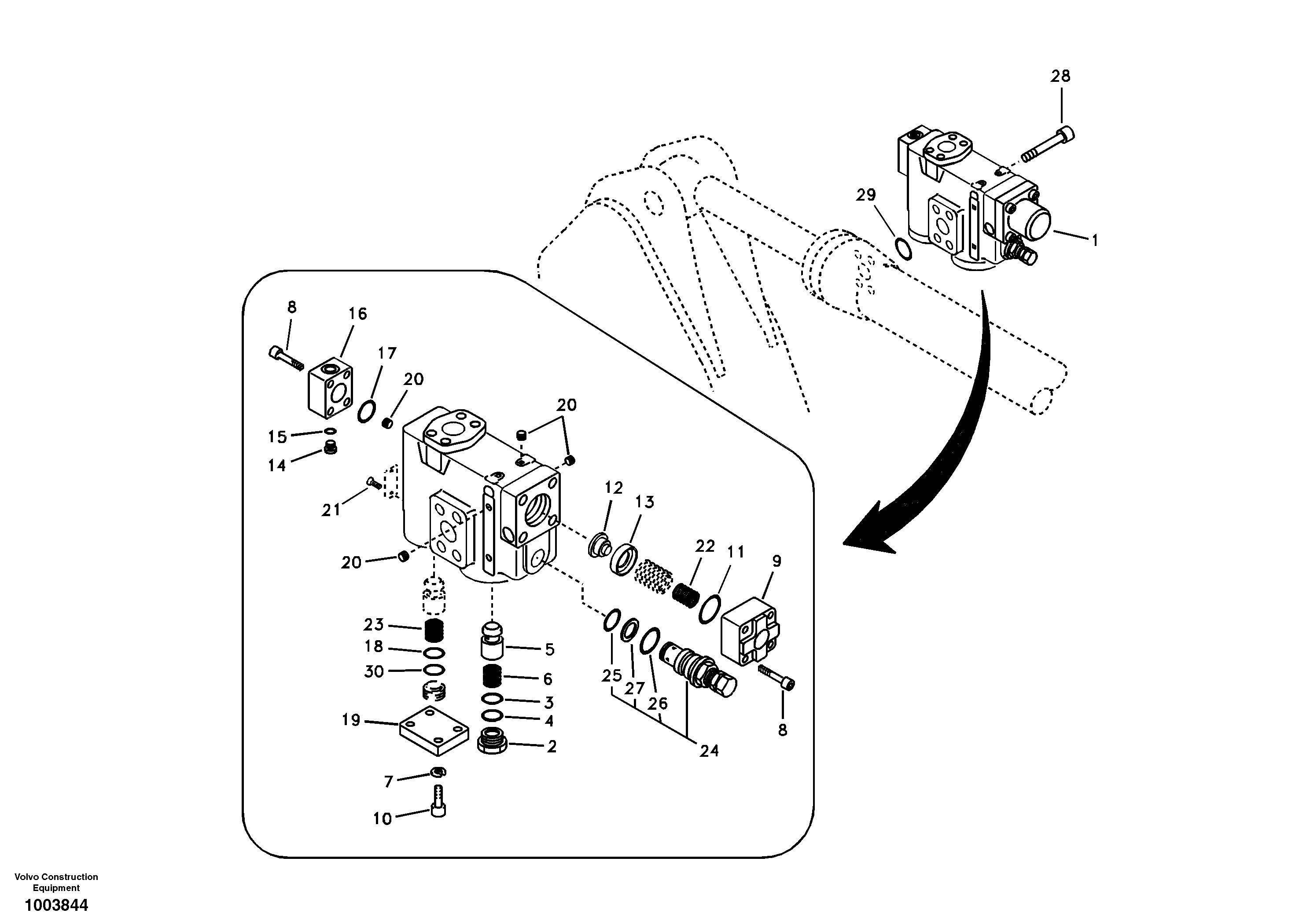Working hydraulic, dipper arm rupture valve mount. — volvo parts diagram
