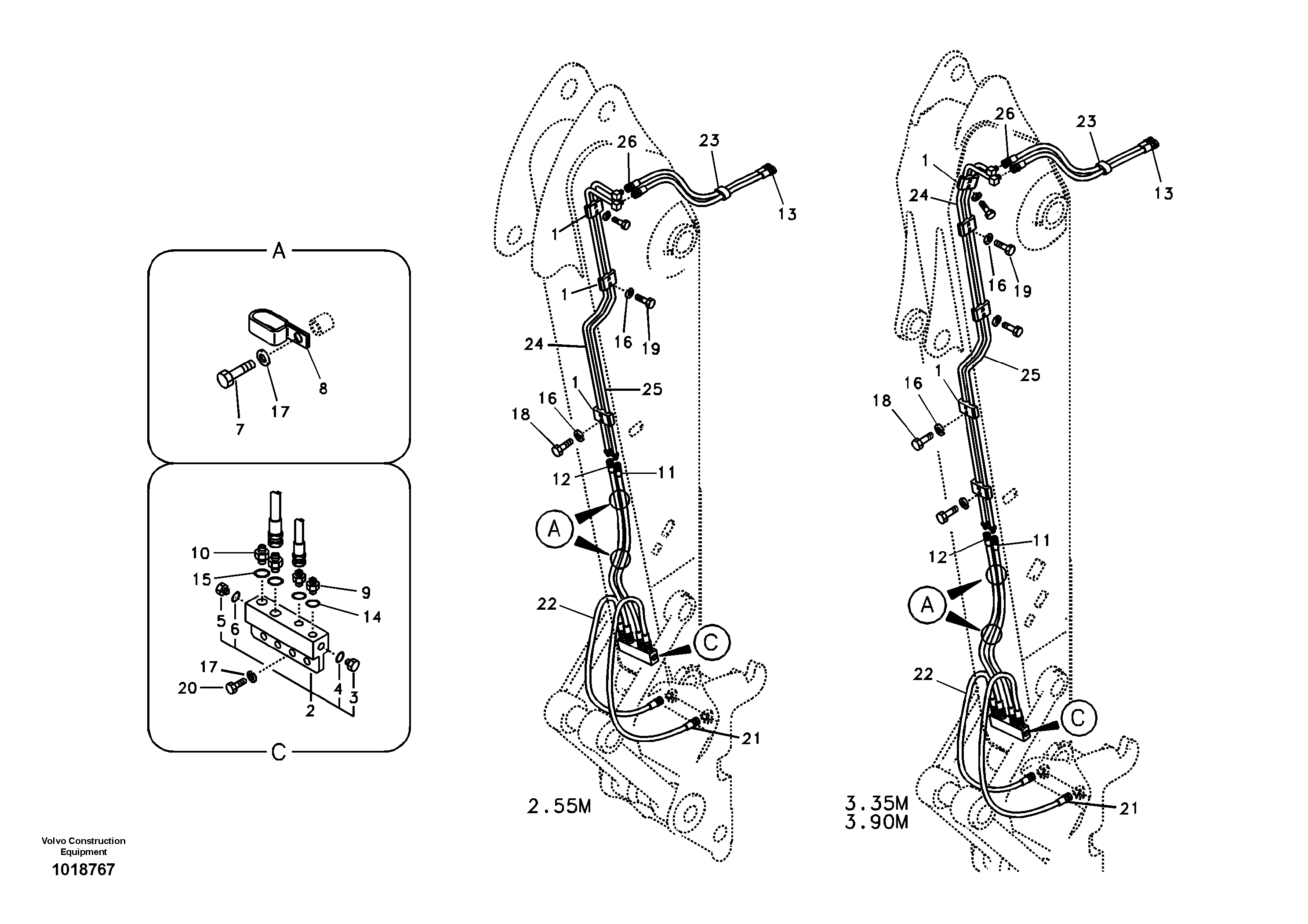 Working hydraulic, quick fit on dipper arm — volvo parts diagram