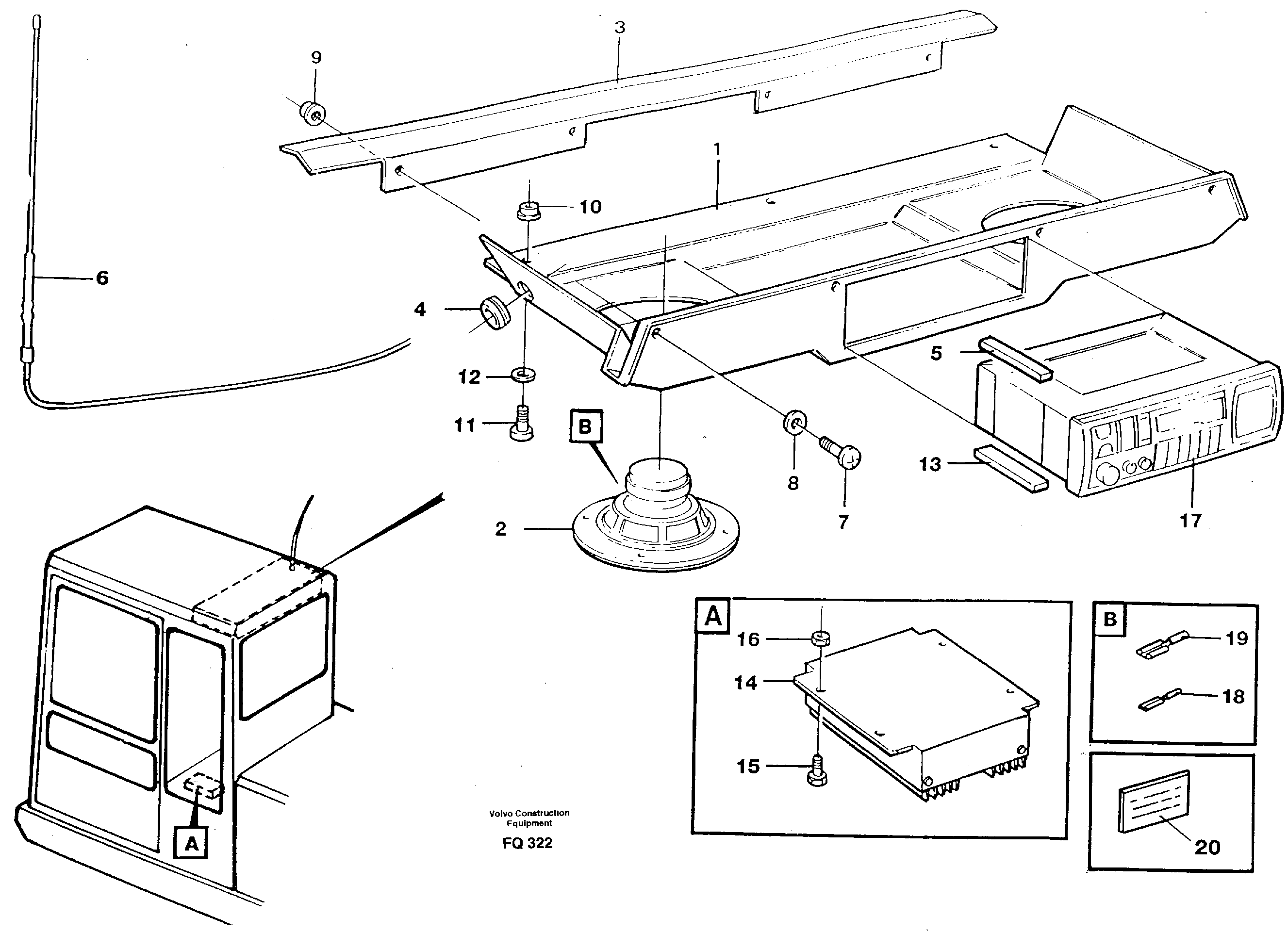 Radio installation with converter  14302131, SER NO 90- — volvo parts diagram