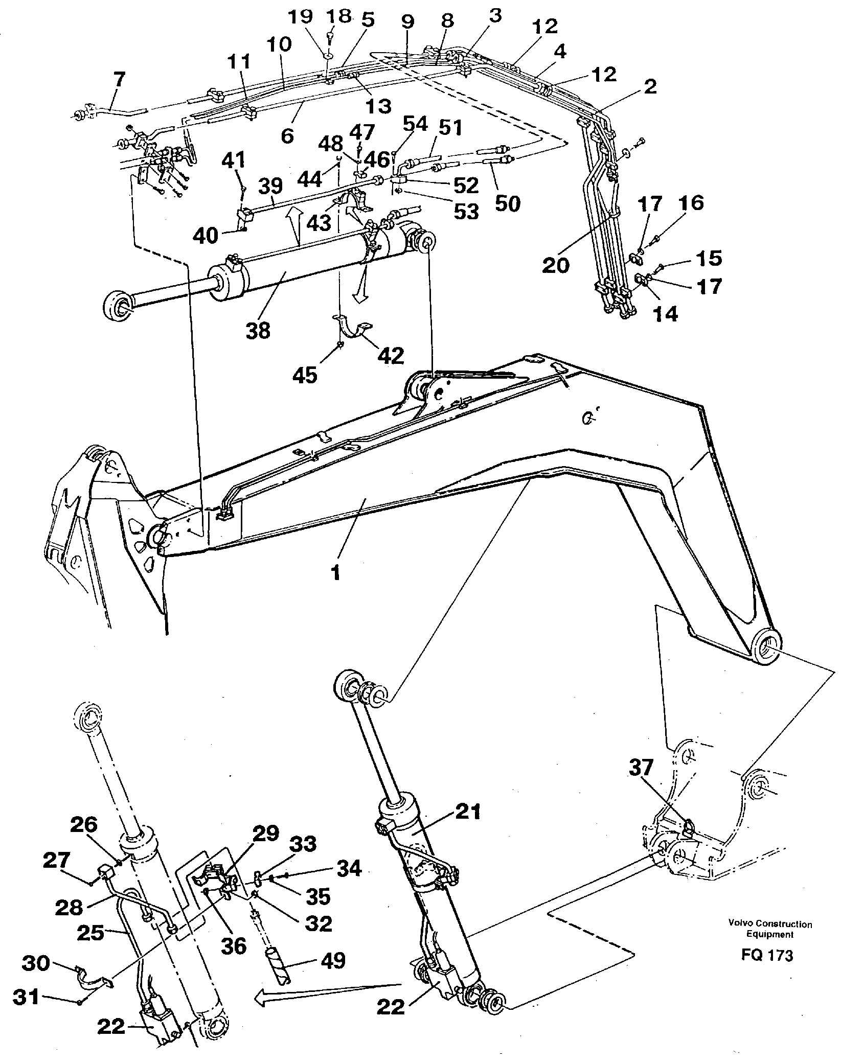 Cylinder hydraulics, backhoe boom — volvo parts diagram