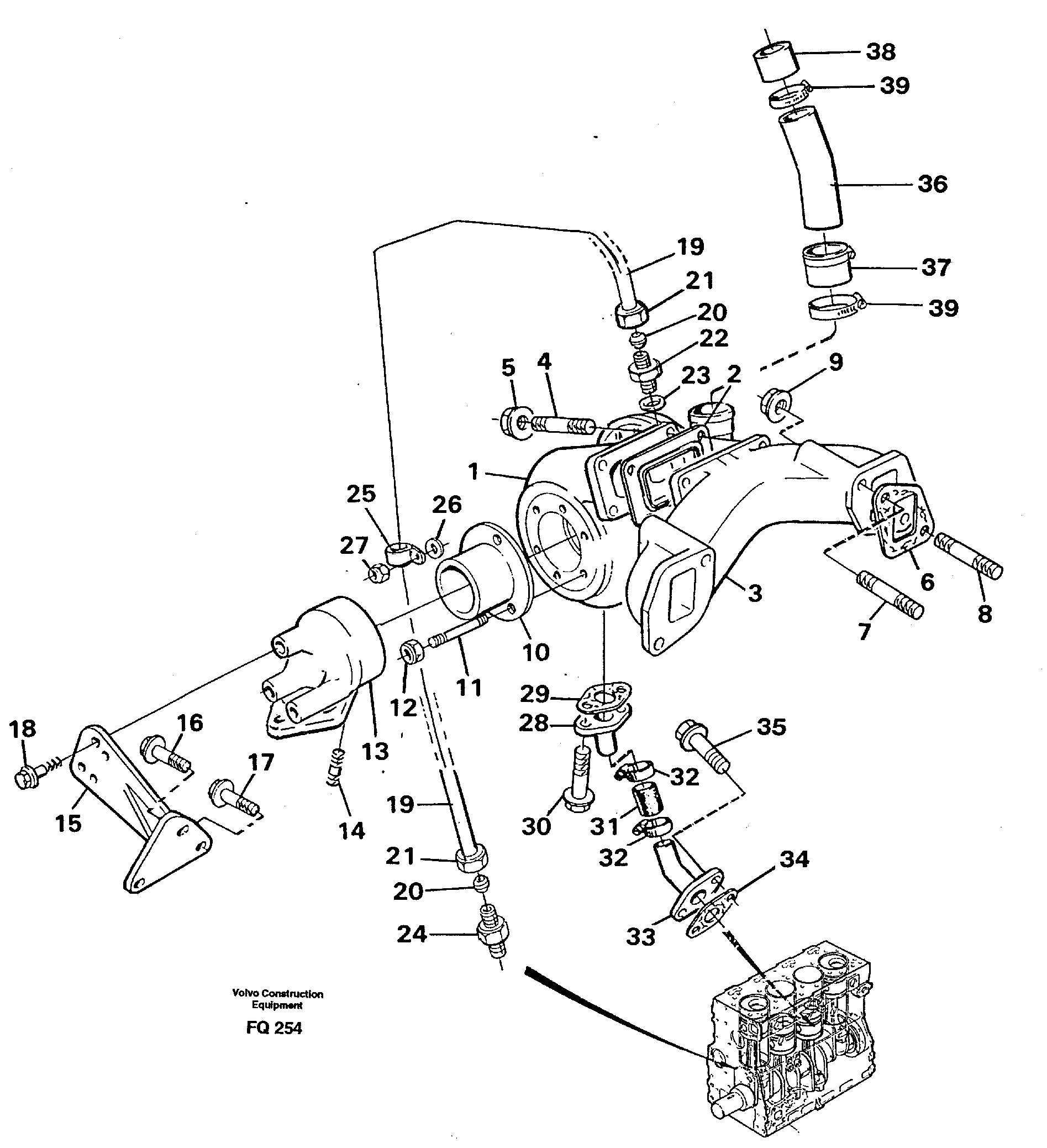 Turbocharger with exhaustmanifold — volvo parts diagram