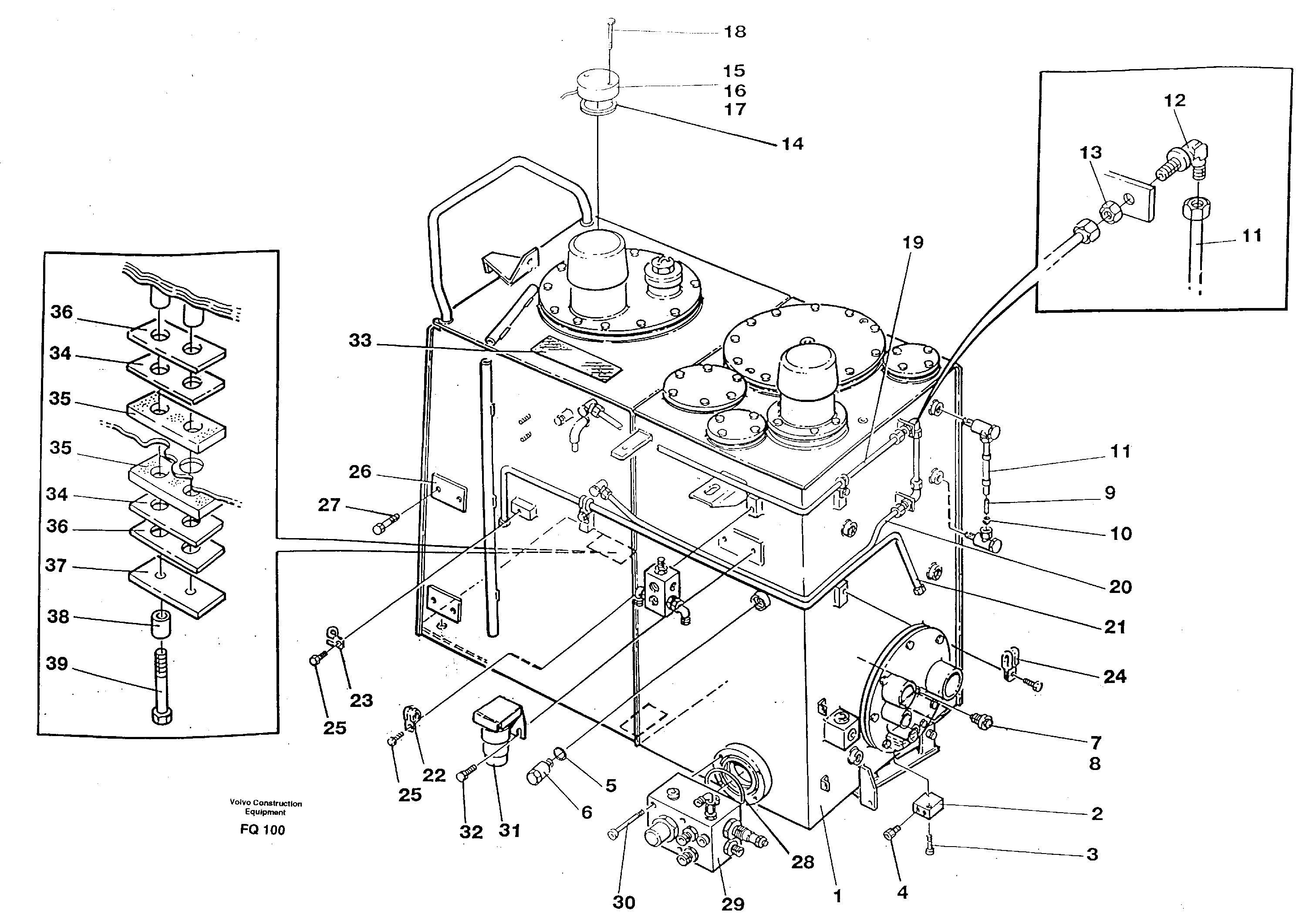 Hydraulic oil tank and fuel tank incl. connection parts — volvo parts diagram
