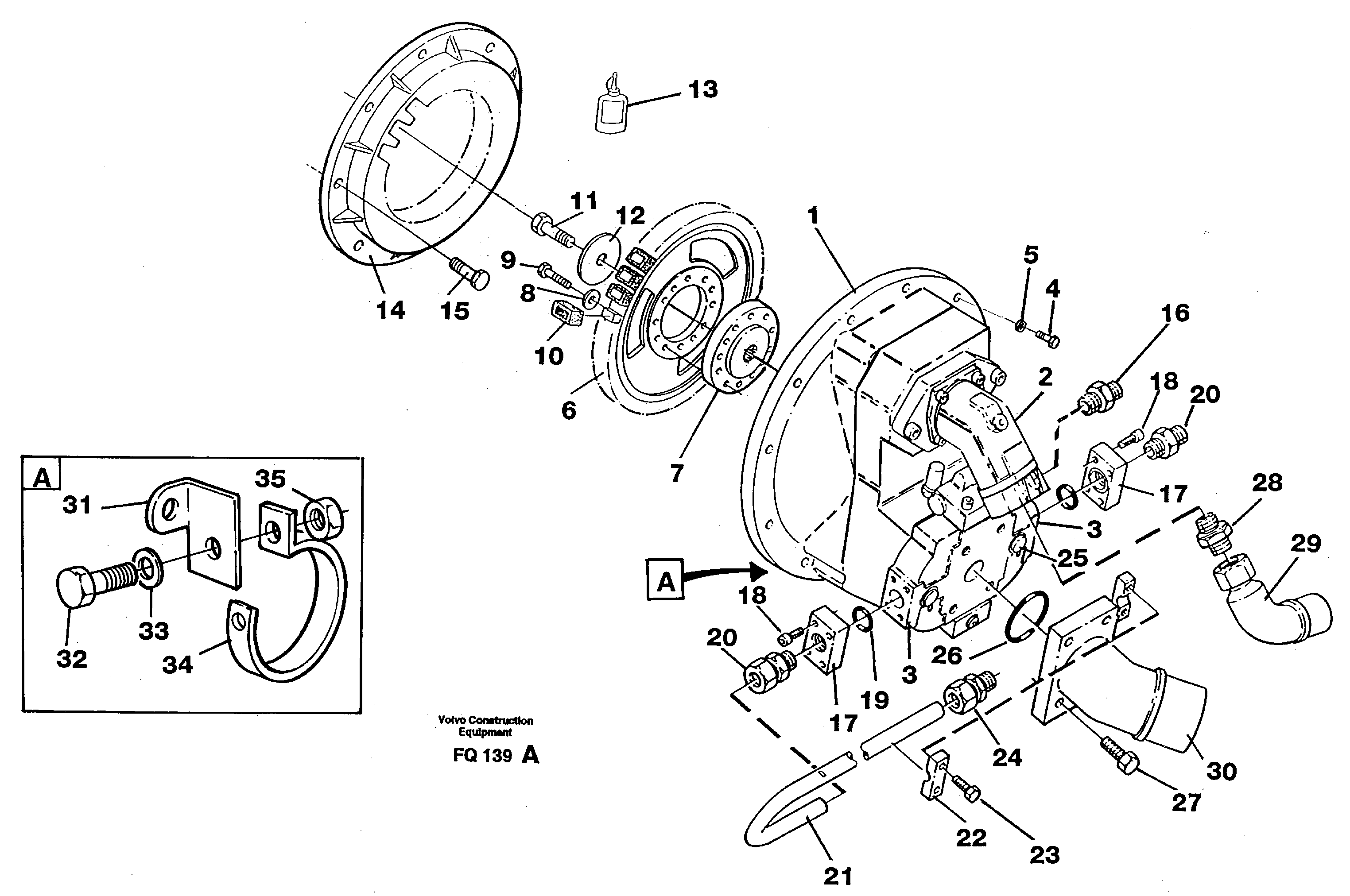 Pump gear box with assemblying parts — volvo parts diagram