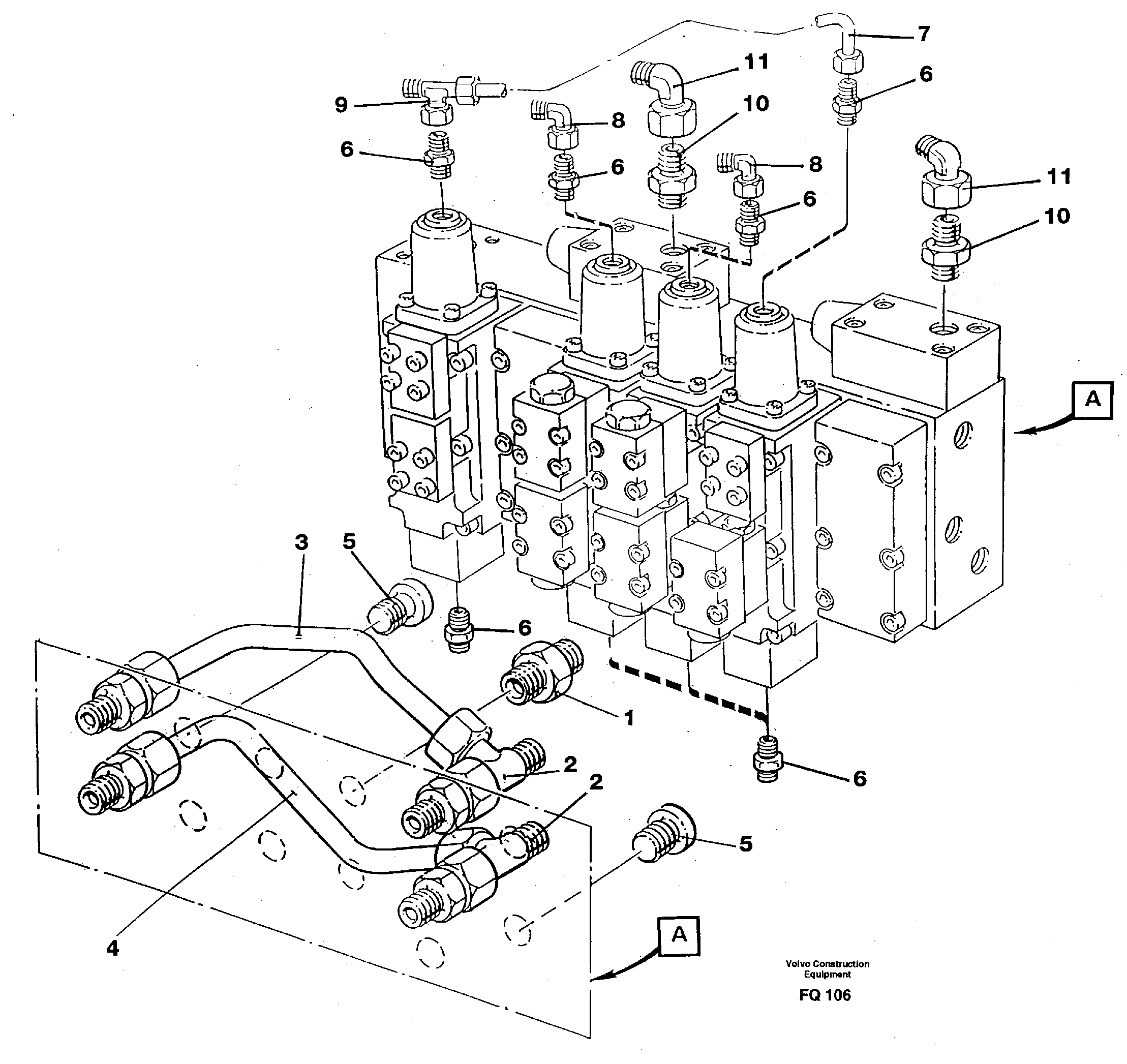 Main valve block, fittings and tubings — volvo parts diagram
