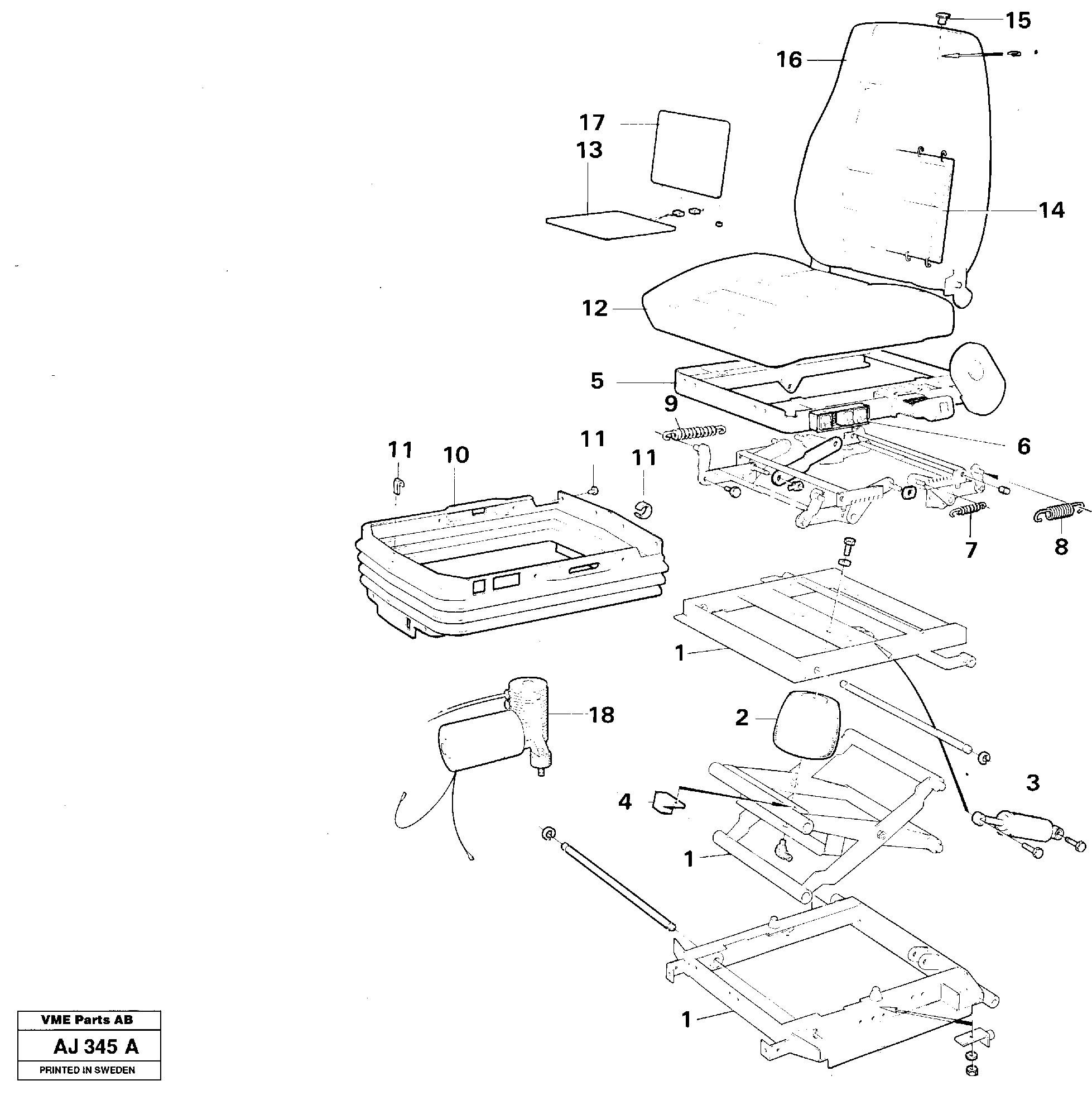 Driver's seat, air suspensioned Isri  92404, 92405 — volvo parts diagram