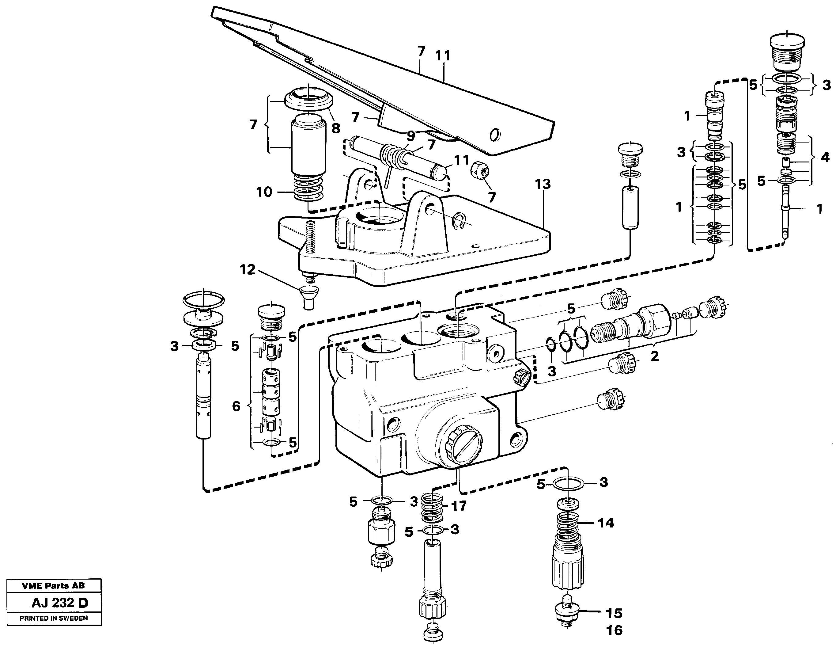 Footbrake valve  SER NO - 8747, SER NO - 60883 USA — volvo parts diagram