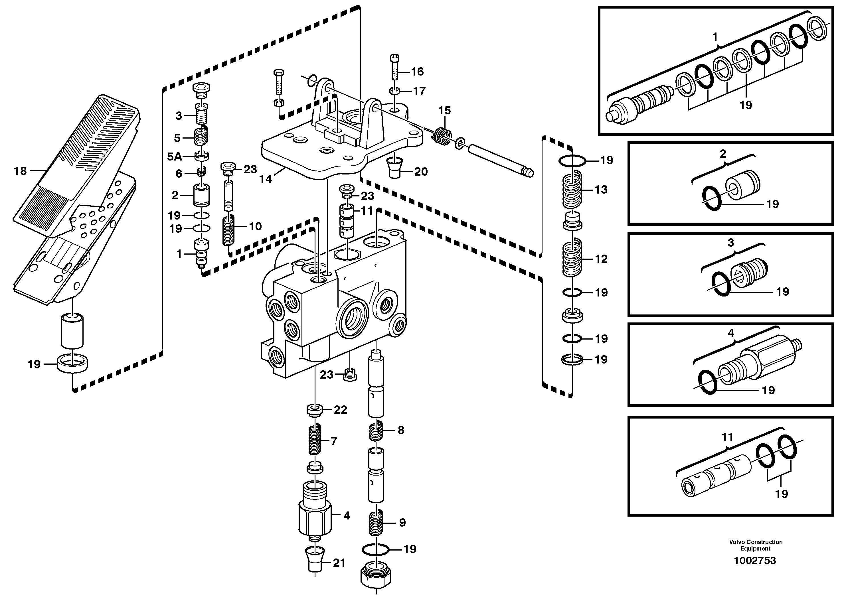 Footbrake valve  SER NO 8748 - , SER NO 60884 - USA — volvo parts diagram