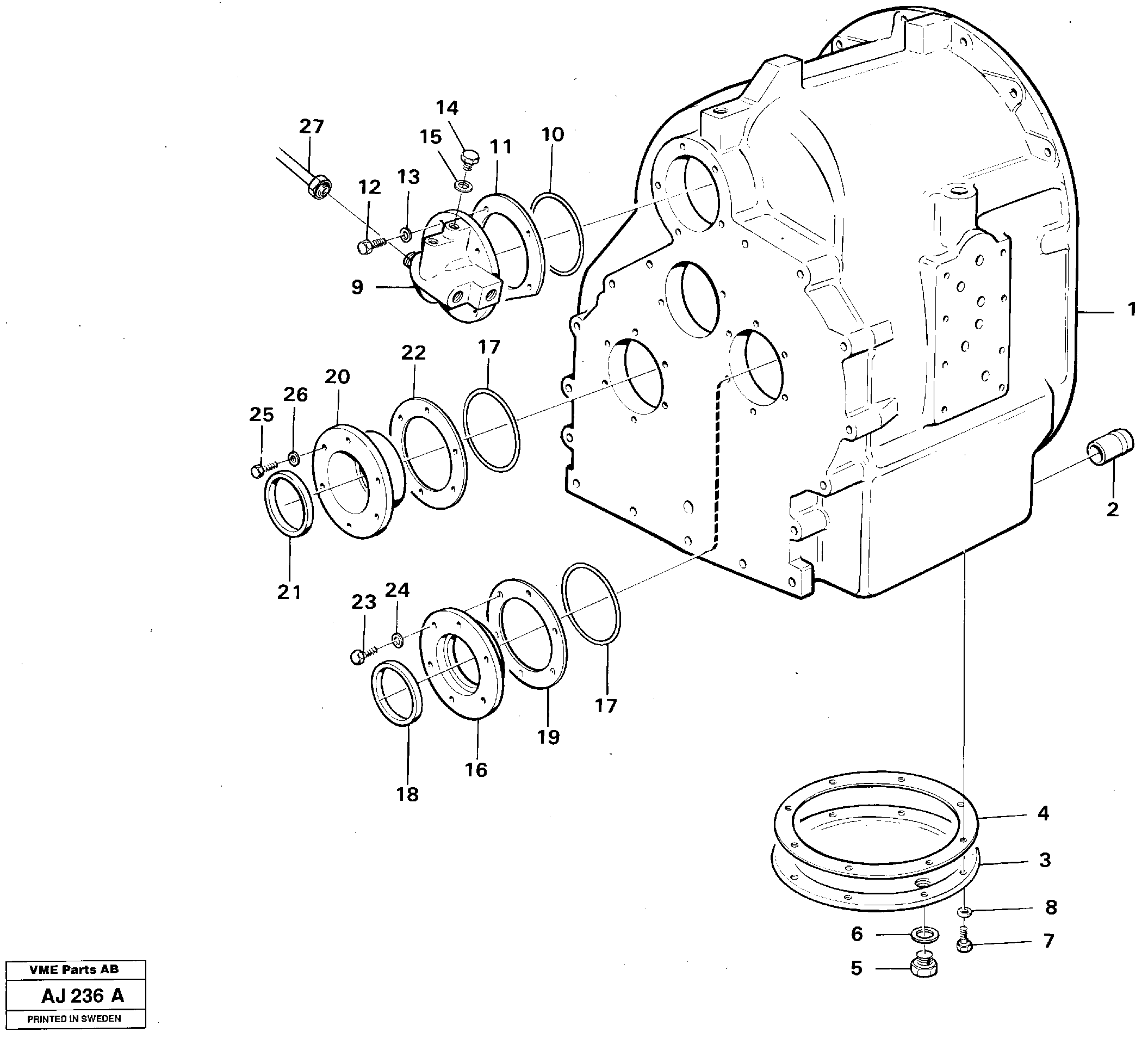 Clutch housing with fitting parts — volvo parts diagram