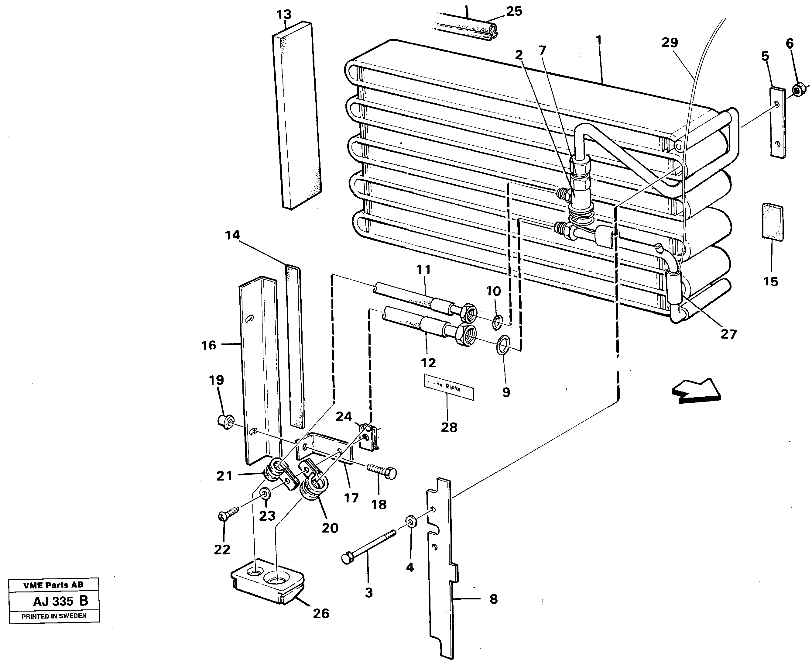 Evaporator for cooling agent R134a with fitting parts.  92245 — volvo parts diagram