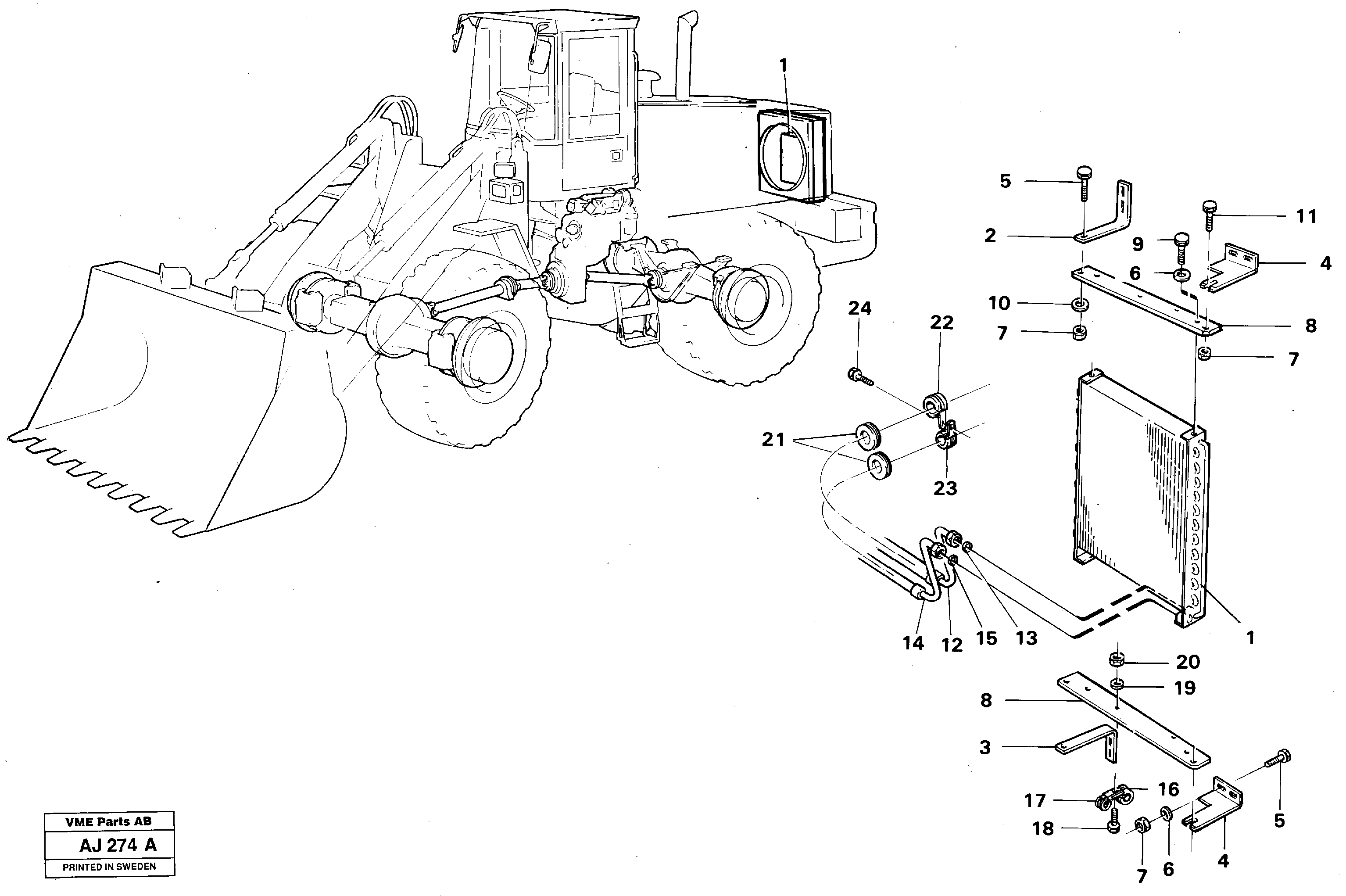 Condenser with fitting parts. Cooling agent R12  91874 — volvo parts diagram