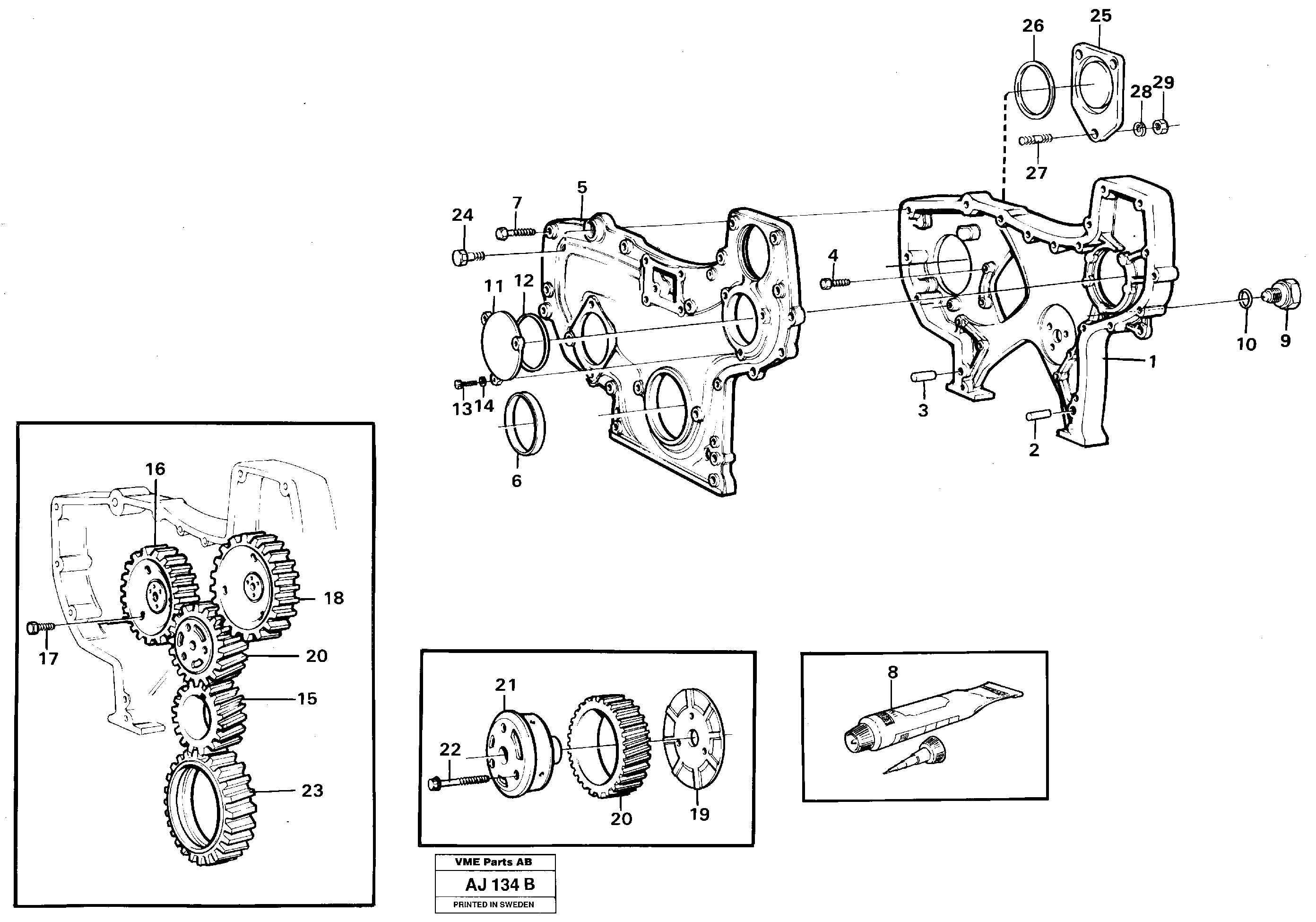 Timing gear casing and gears — volvo parts diagram