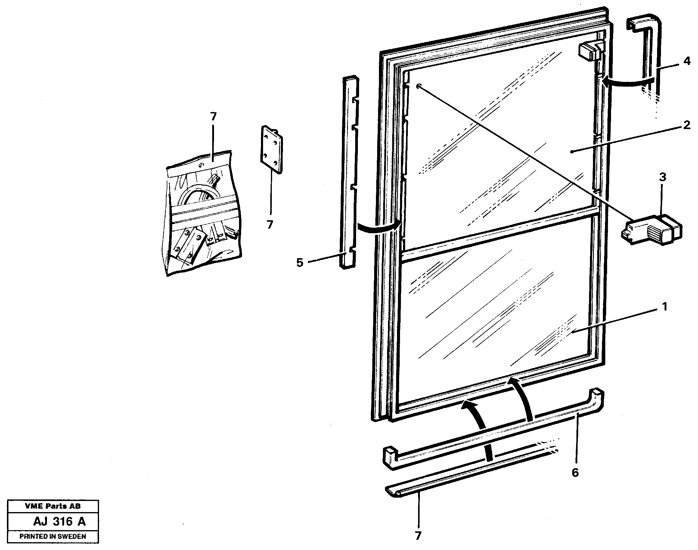 Sliding window  92028, 92194 — volvo parts diagram