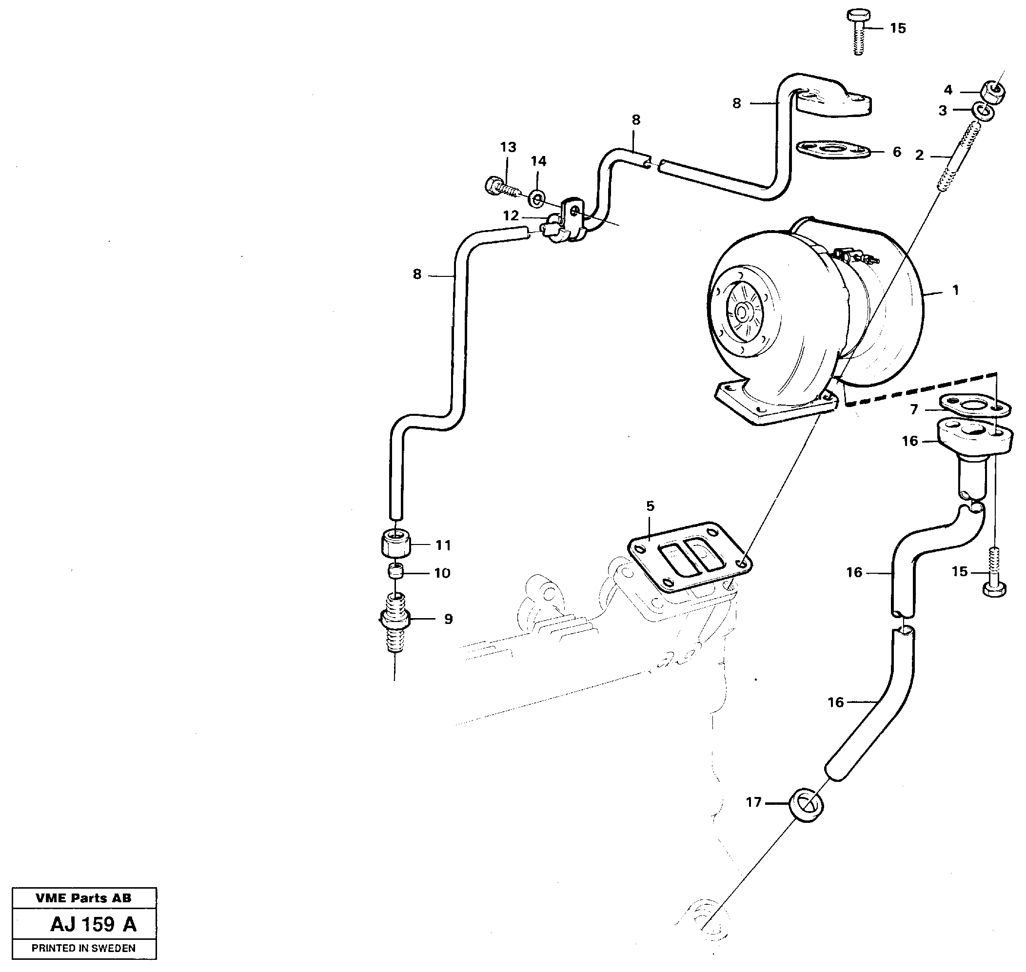 Turbocharger with fitting parts — volvo parts diagram